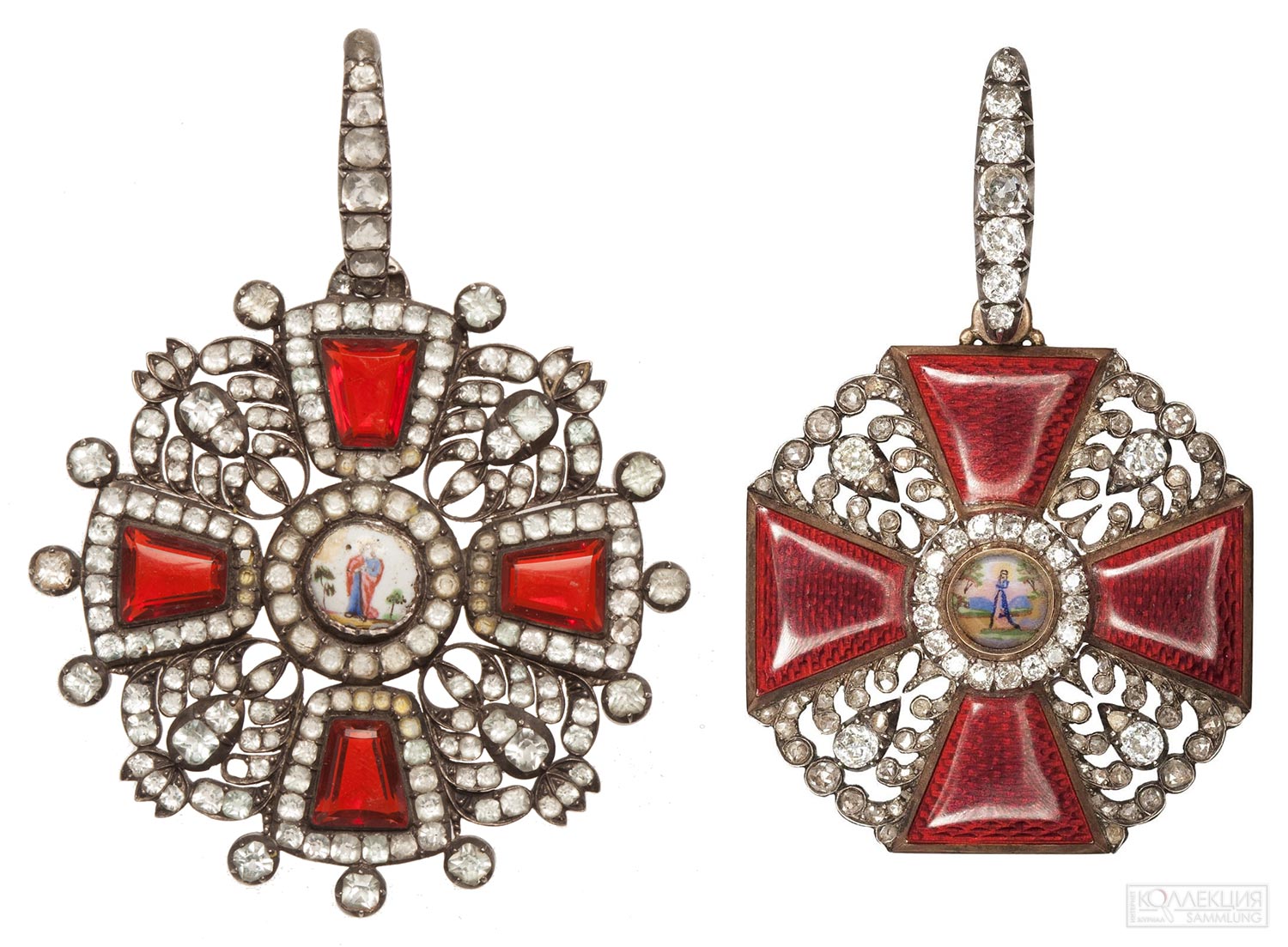 Кресты ордена Святой Анны II степени с алмазными украшениями раннего и позднего образца