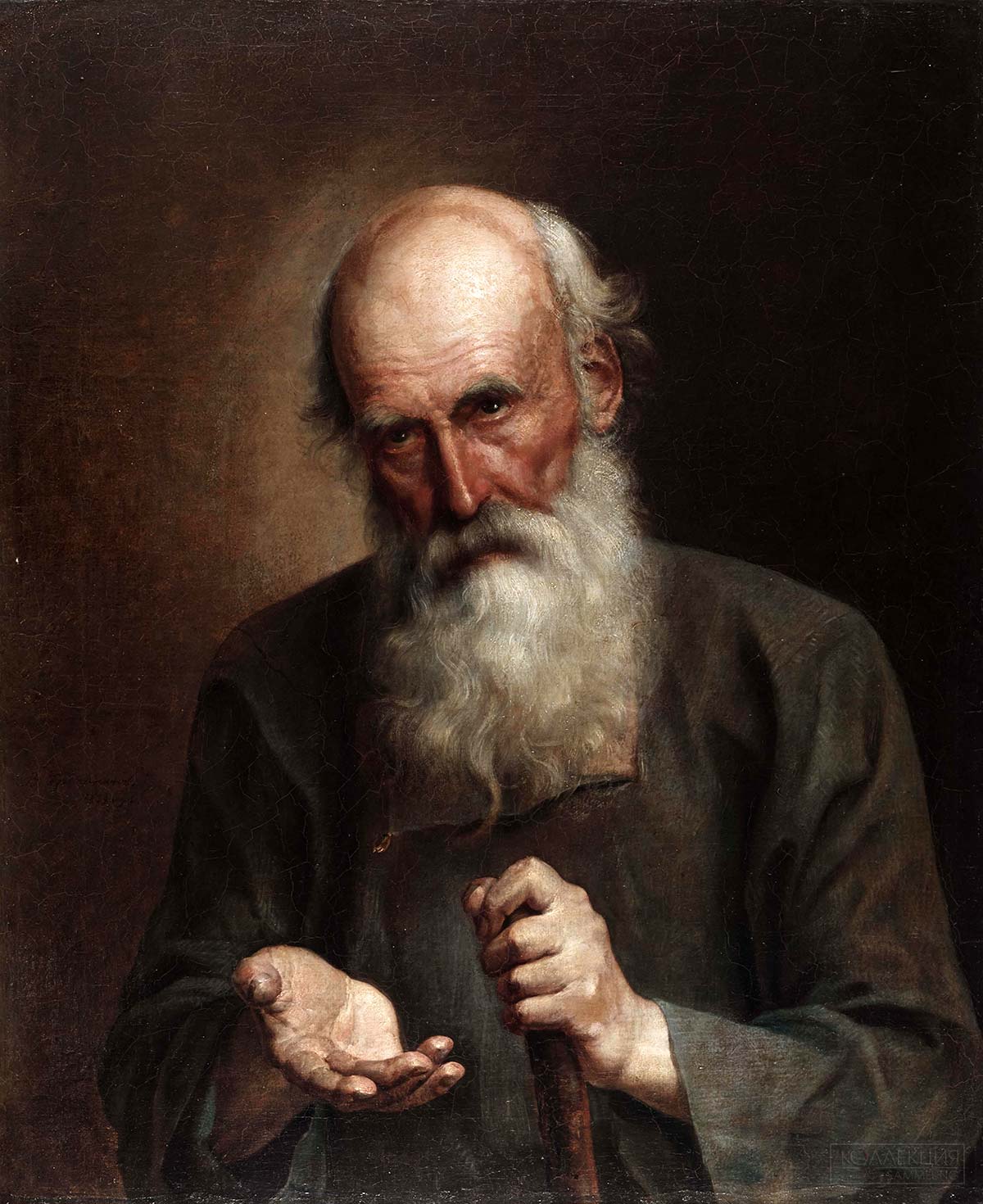Неизвестный художник круга А.Г. Венецианова Картина Портрет старика-нищего