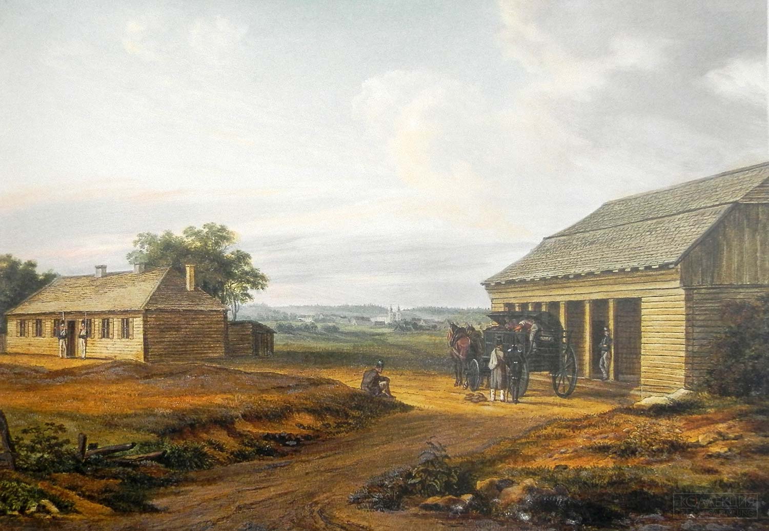Штаб квартира в Долгиново 17 июля 1812 г. Акварель Альбрехта Адама