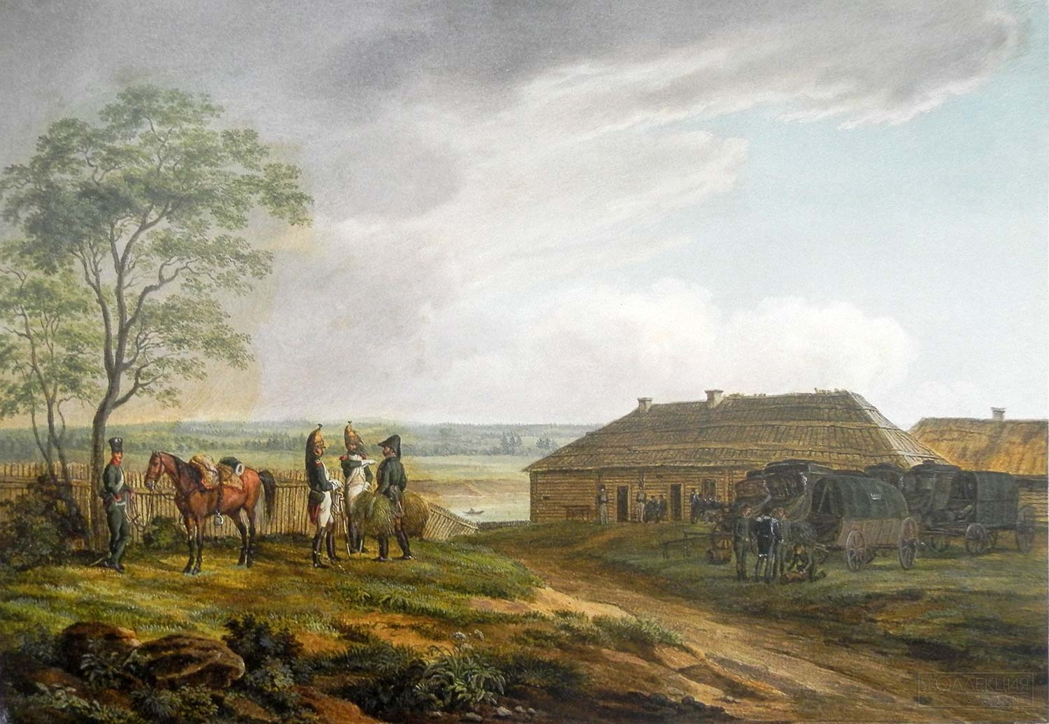 Штаб квартира в Вилейке 15 июля 1812 г. Акварель Альбрехта Адама