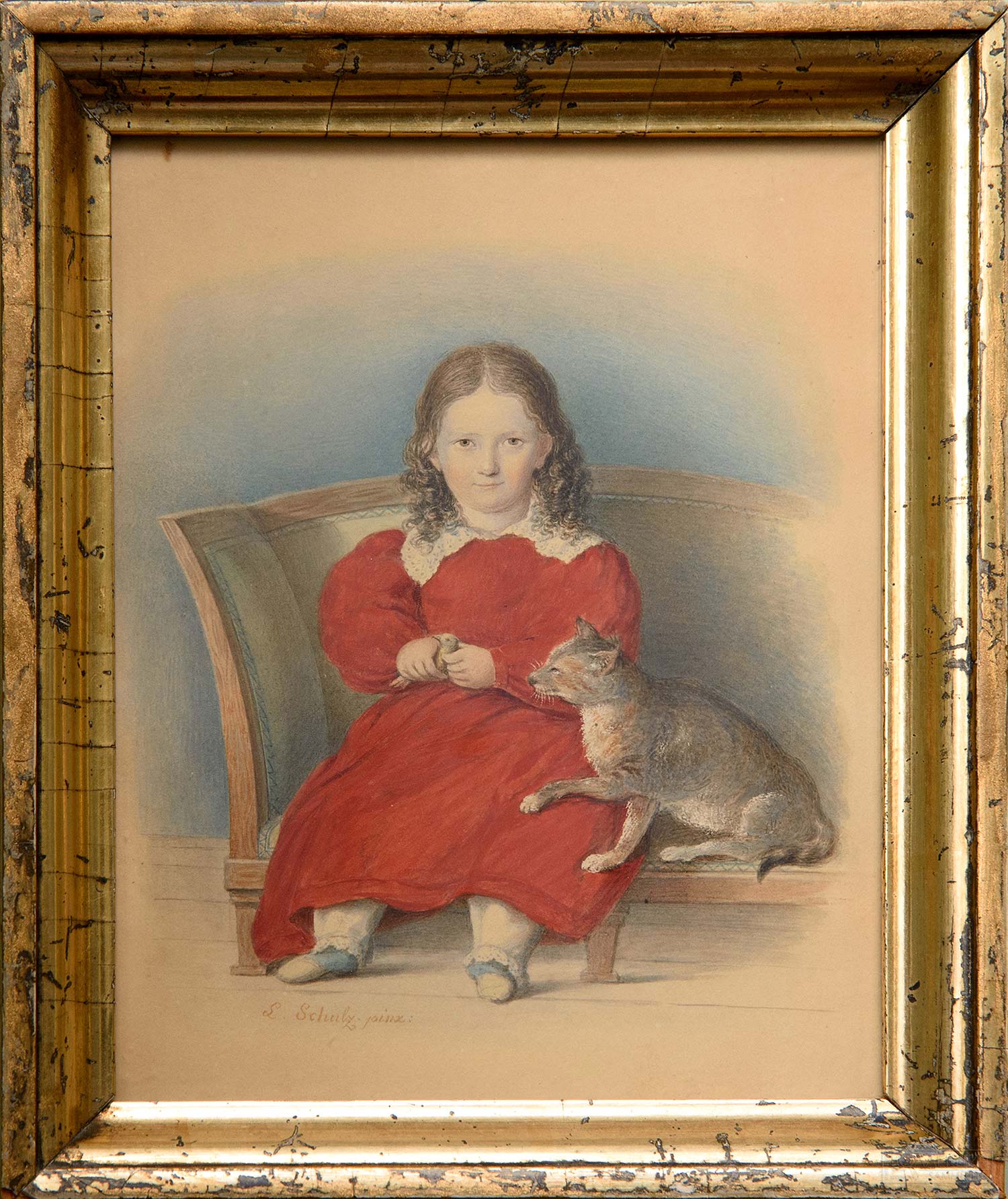 Шульц (Schulz), Леопольд (1804-1873) Портрет Анны Бельмонт с котом. 1830-е гг. (Собрание С. и Т. Подстаницких)