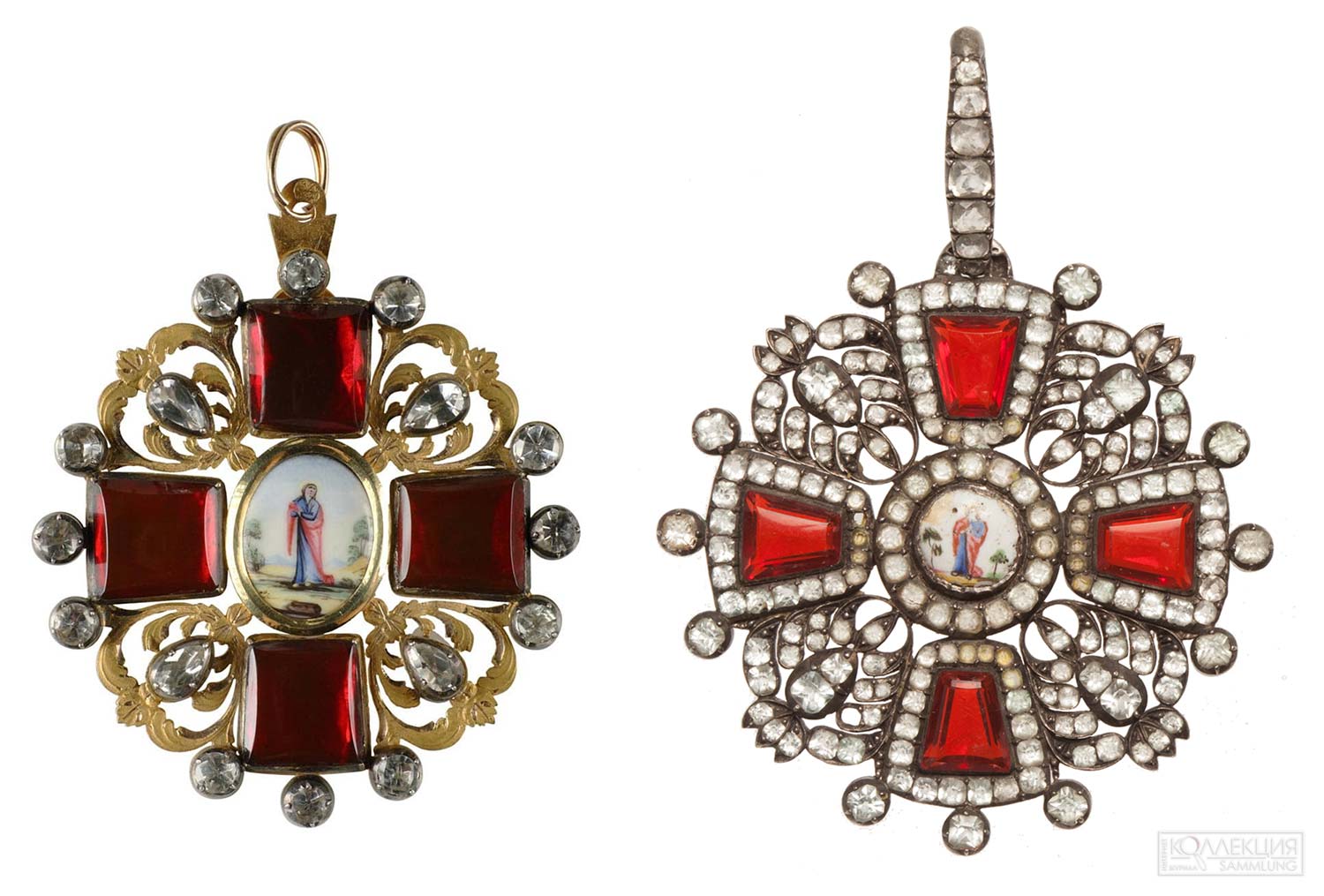 Различия между обычным и украшенным алмазами крестами ордена Святой Анны раннего образца (до 1815 года)
