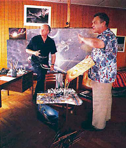 Роберт Макколл (Robert McCall, слева) и Андрей Константинович Соколов (справа) в мастерской. Журнал «Техника молодёжи», 1989, № 2