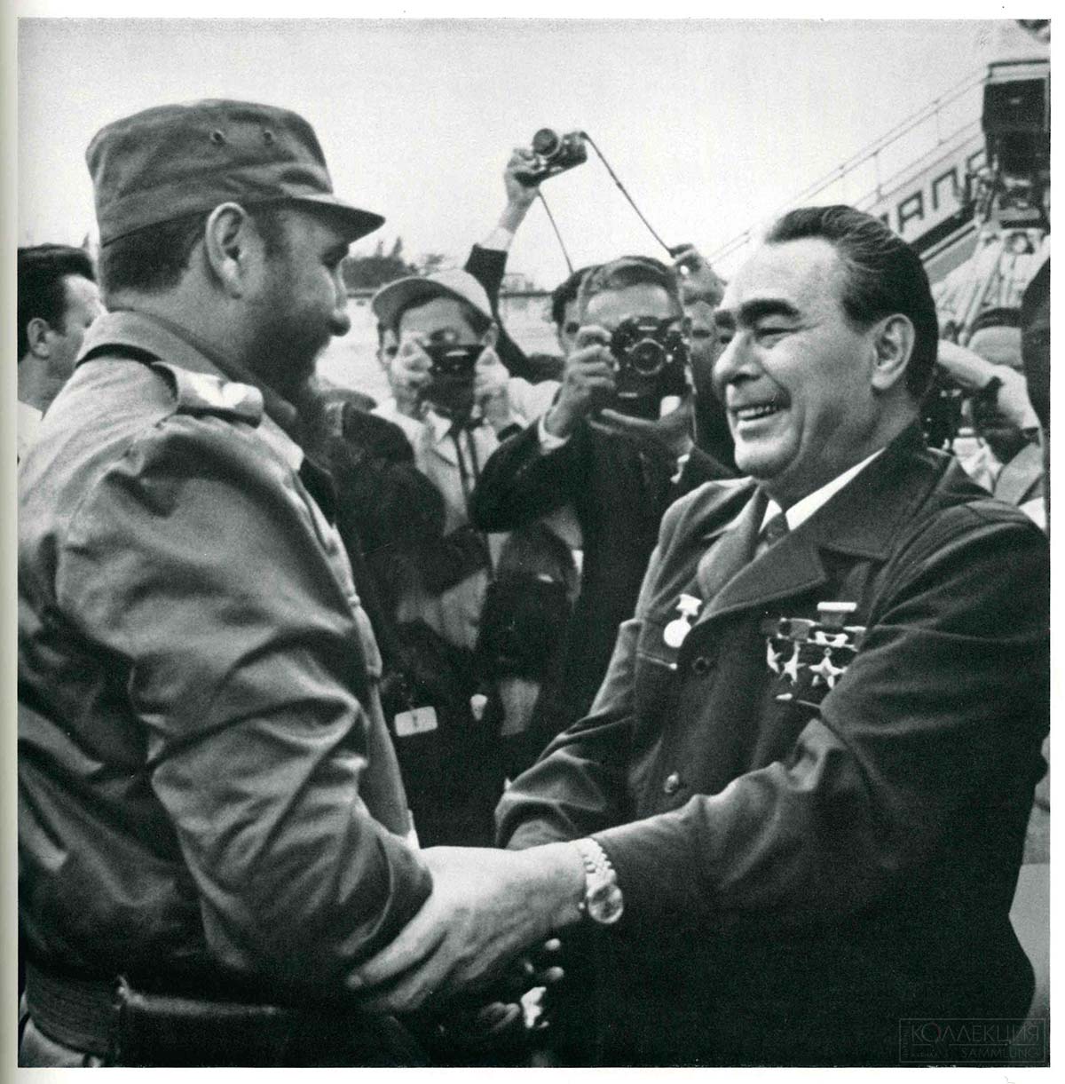 Л.И. Брежнев и Первый секретарь ЦК Коммунистической партии Кубы, Премьер-Министр Революционного правительства Республики Куба Фидель Кастро Рус. Гавана, 1974 год