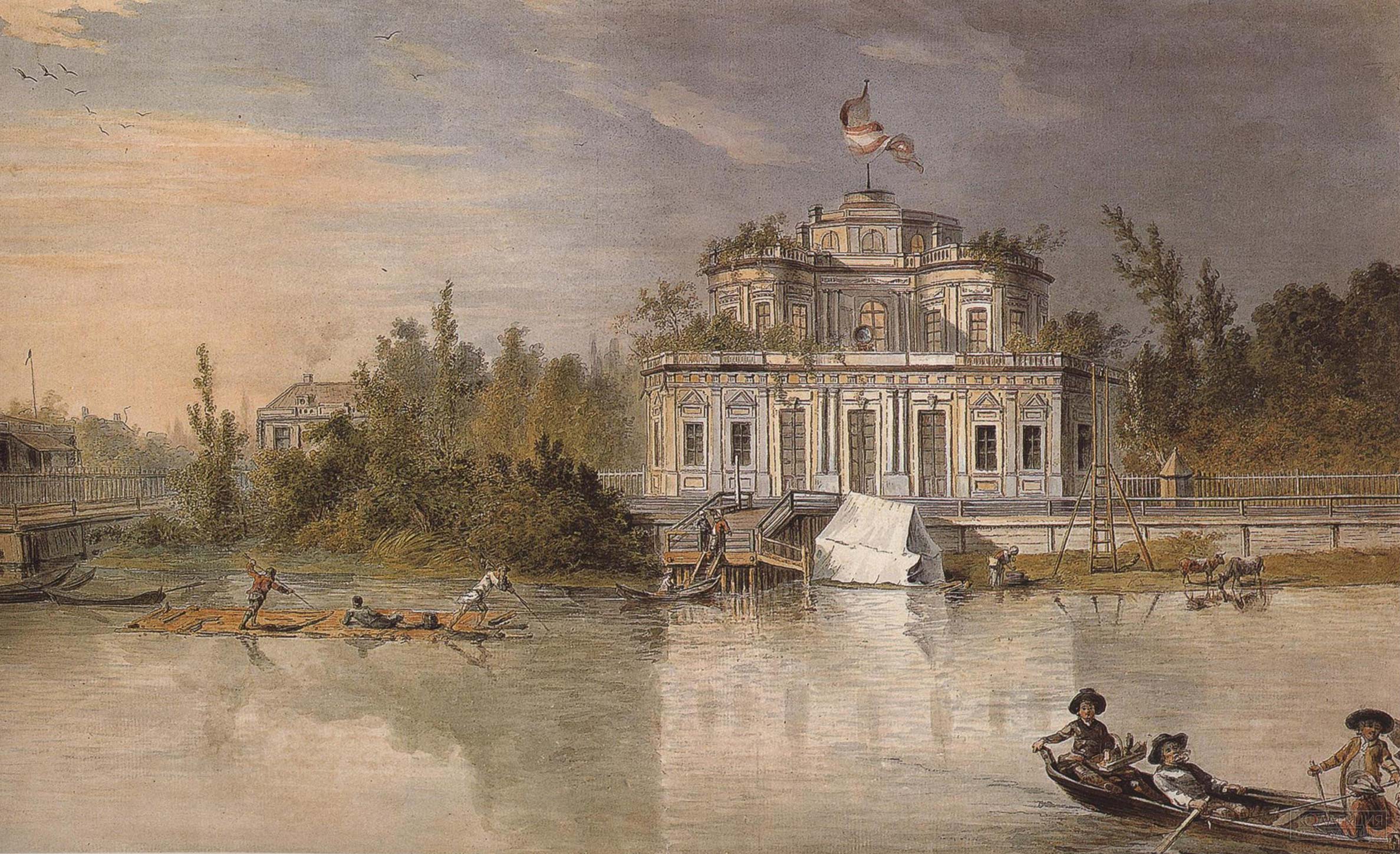 Ж.-Б. де ла Траверс. Вид загородного дома графа А.С. Строганова со стороны Невы. 1790. ГРМ