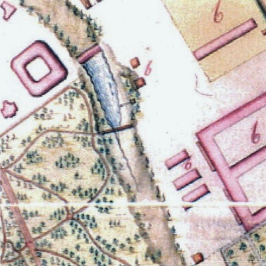 Оранжерейная плотина и мост в Царицыне. Фрагмент плана 1795 года. РГИА, ф. 485, оп. 1, д. 156