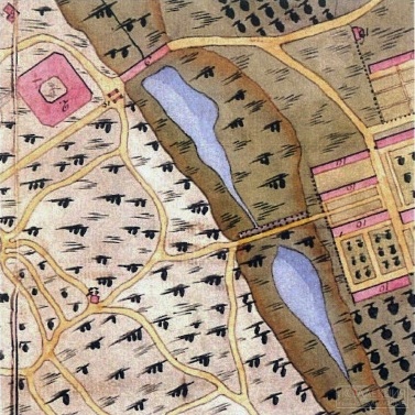 Оранжерейная плотина и мост в Царицыне. Фрагмент плана около 1816 года. ГНИМА. PI-6988