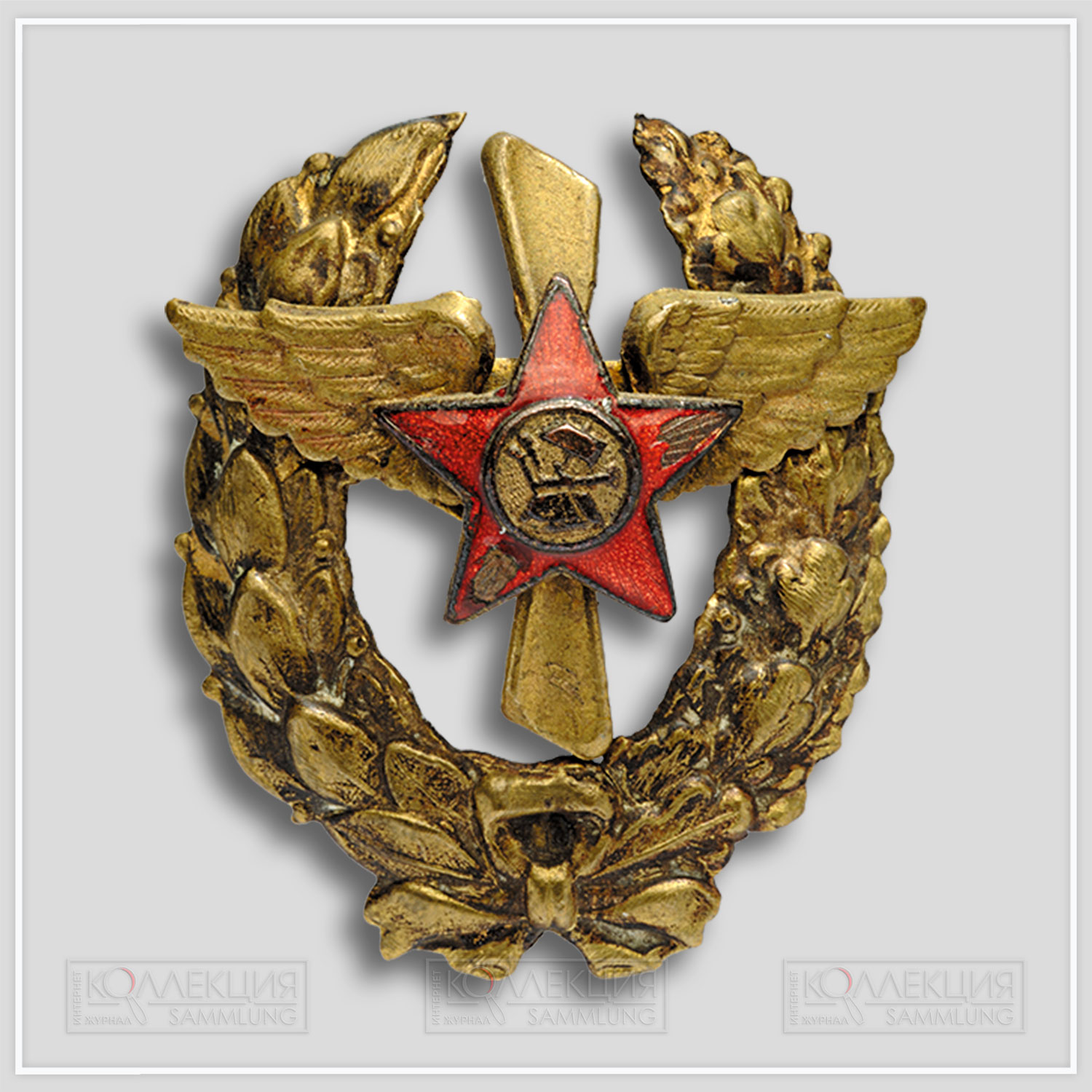 Нагрудный «революционный военный знак» с изображением красной звезды в венке. Частная коллекция