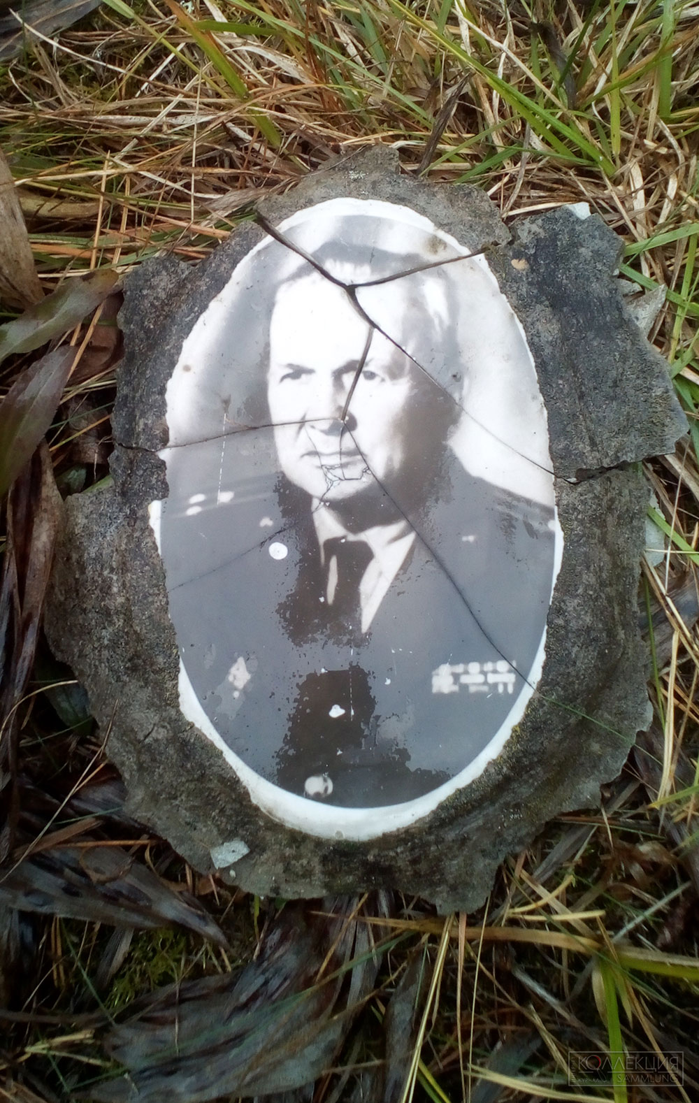 Памятник на могиле и медальон с изображением Александра Нарушевича с неё, сильно повреждённые временем