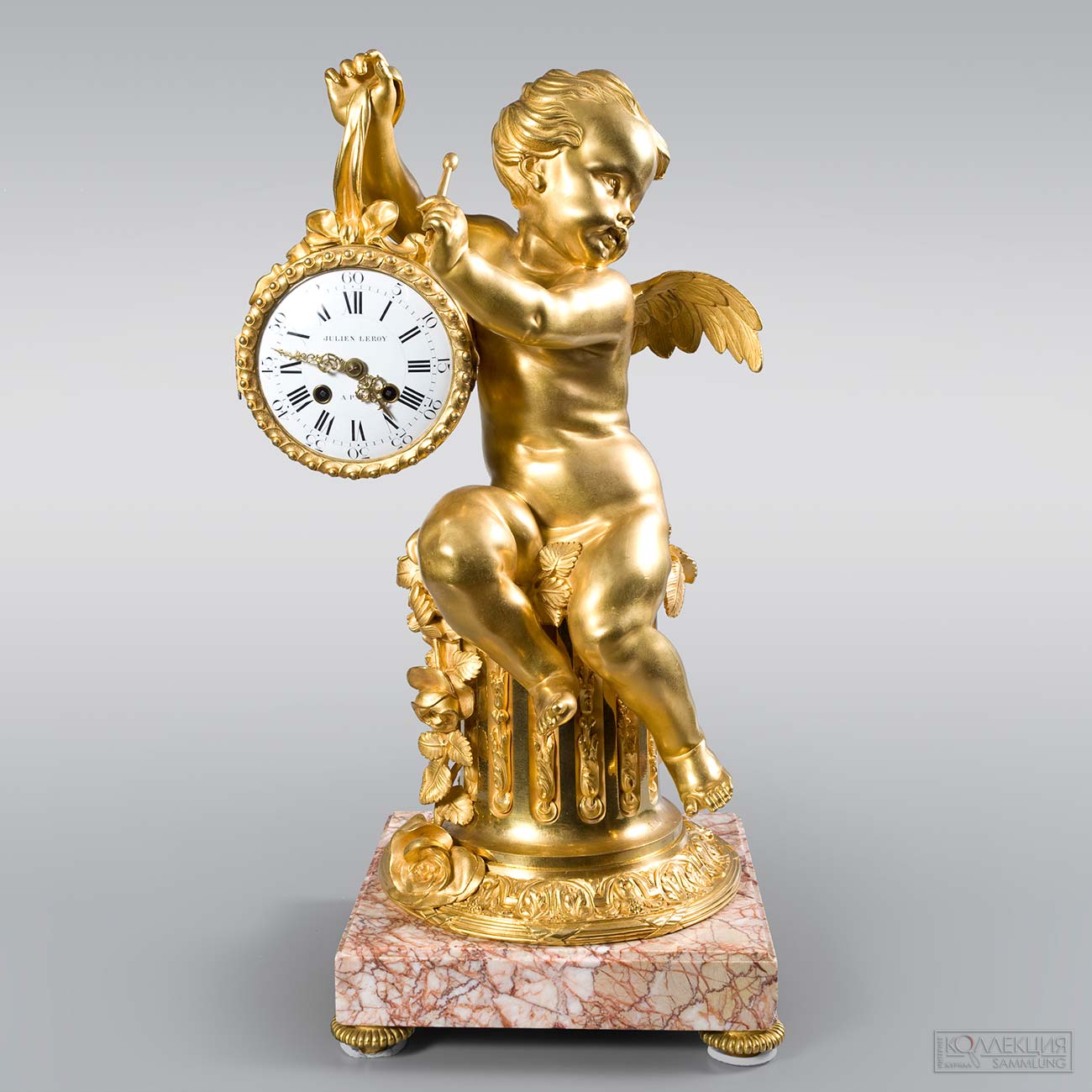 Часы каминные. Купидон бьющий в гонг. В стиле Людовика XVI. Франция, 1860-1870-е годы