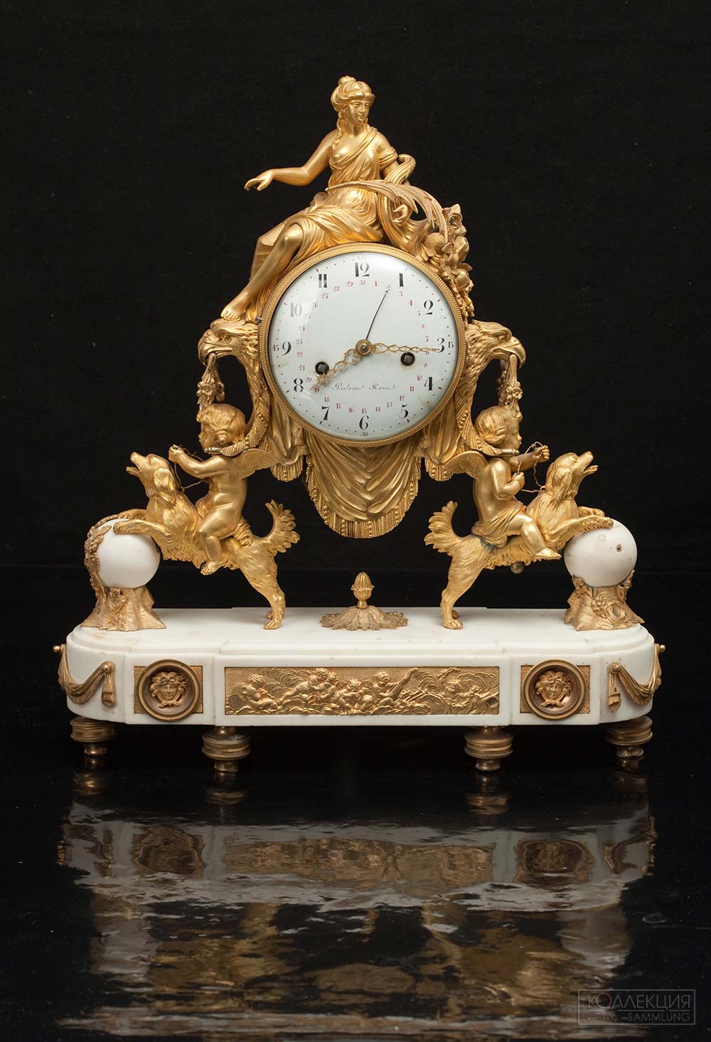 Часы каминные с численником. Женщина с рогом изобилия. Франция, Париж. 1780-е. Часовщик «M.-F Pionale» (Пиолен)