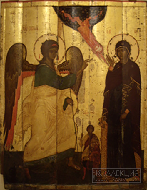 Икона Благовещение. XIV век, св. Благоверный Фёдор Тирон. Новгород. Написана для церкви Благовещения на Городище (фото автора)