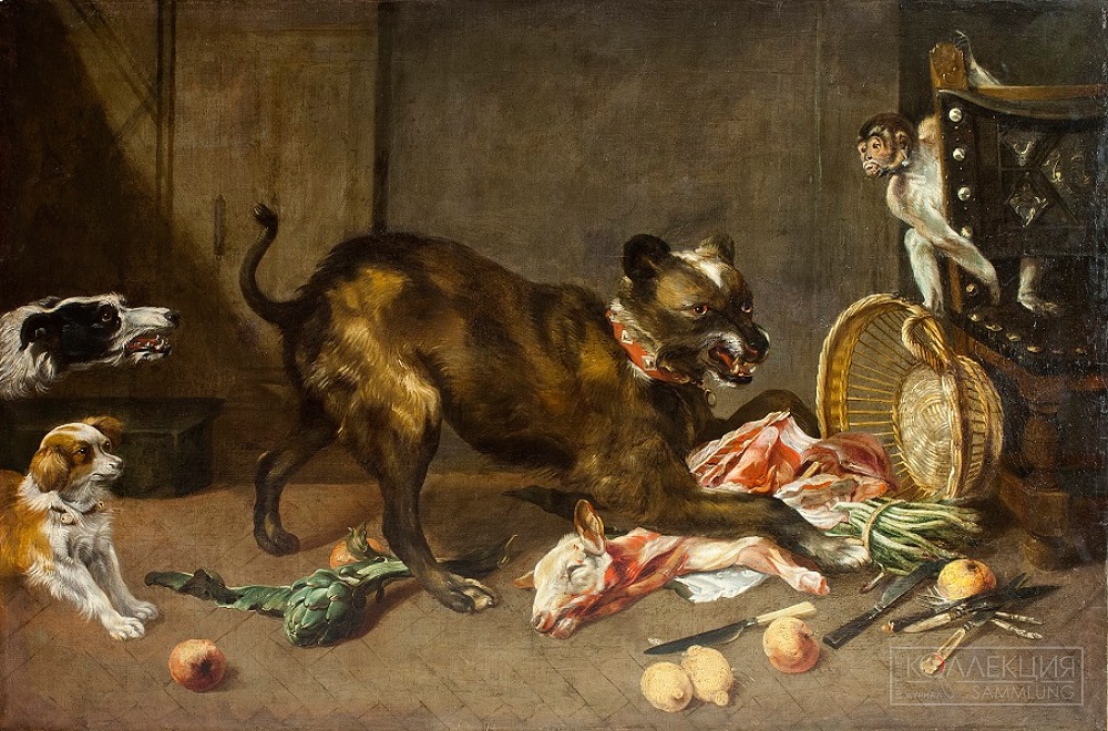 Снейдерс Франс. Собаки на кухне. Фландрия, первая половина XVII века. Холст, масло. 118×178 см. БСИИ ASG, инв. №04-0916