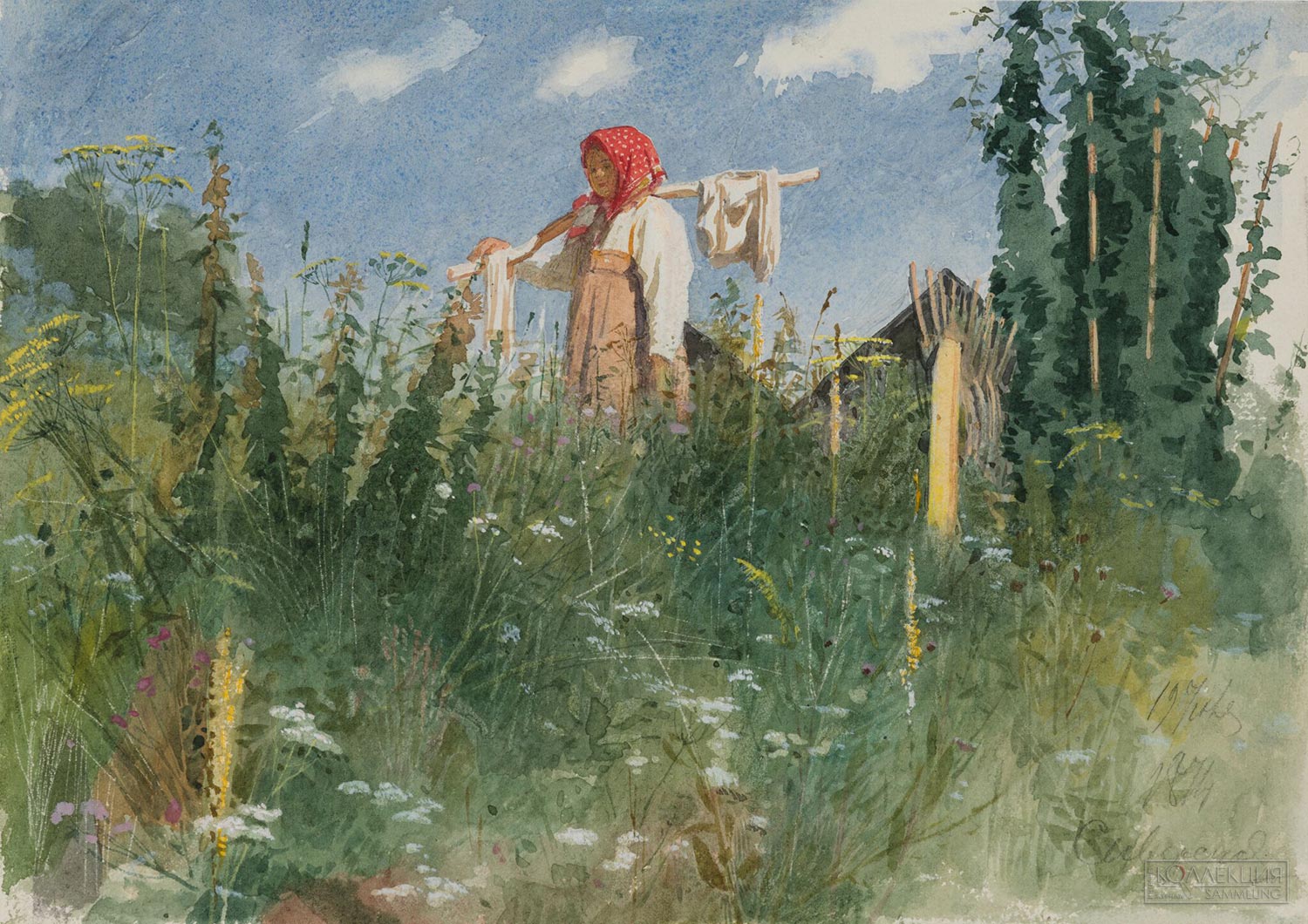 Крамской И.Н. 1837-1887. Девочка с бельем на коромысле среди травы. 1874. ГТГ