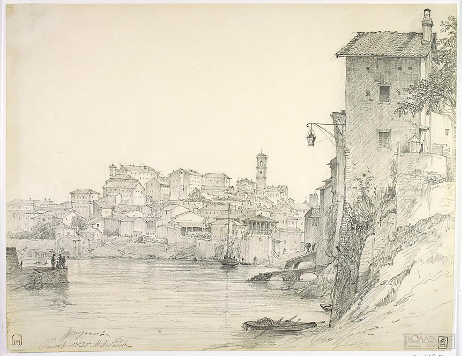 Лебедев М.И. Римский пейзаж. 1835. Бумага, графитный карандаш. ГРМ