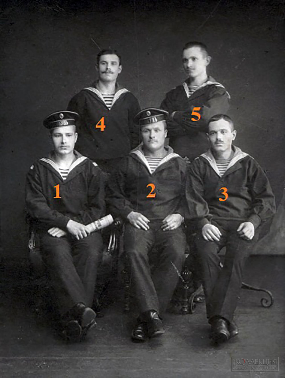 Группа унтер-офицеров подводной лодки «Окунь» с цифрами. Групповое фото №2