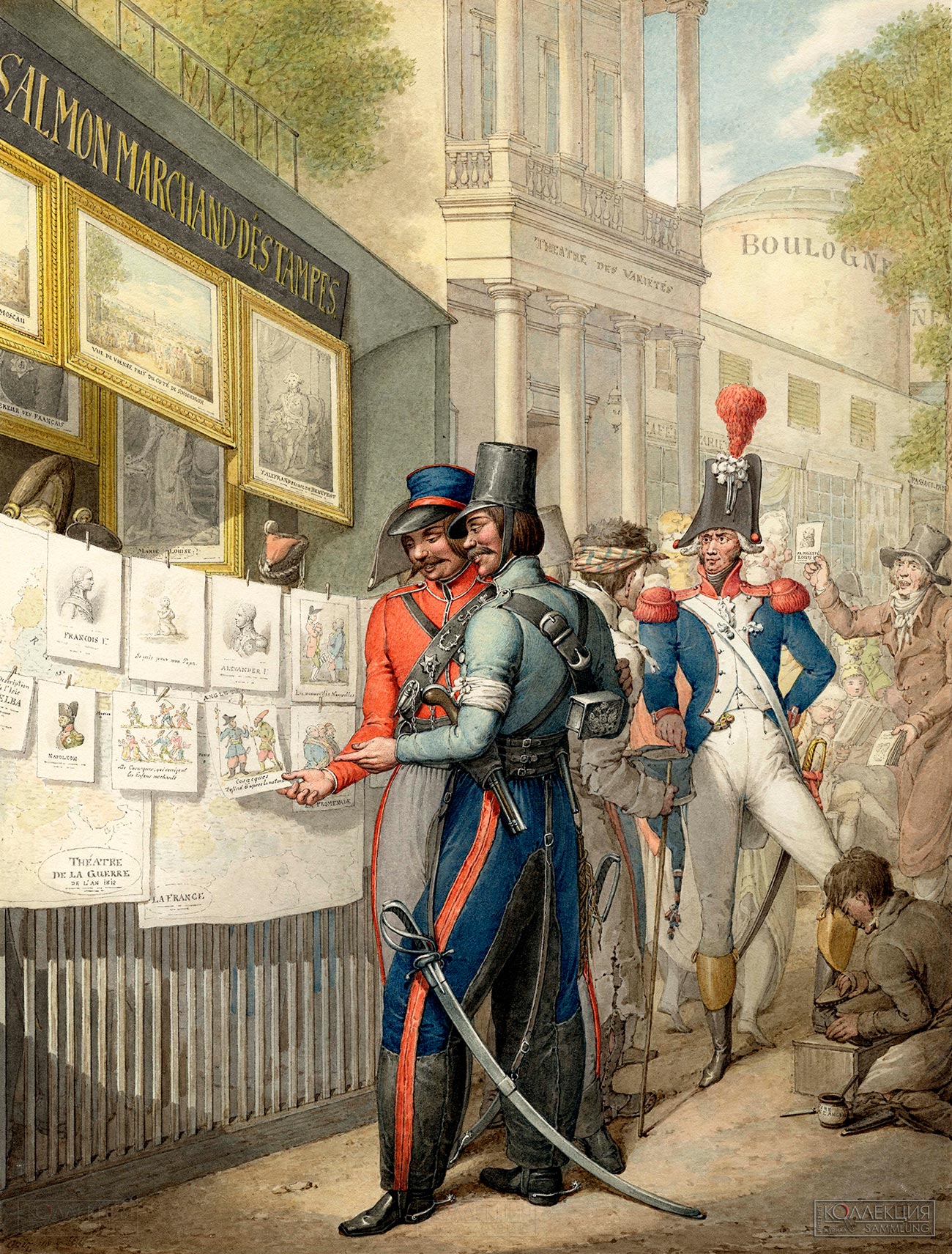 Опиц Г.-Э. Казаки рассматривают карикатуры на самих себя. Париж, 1814. 1815. ГИМ