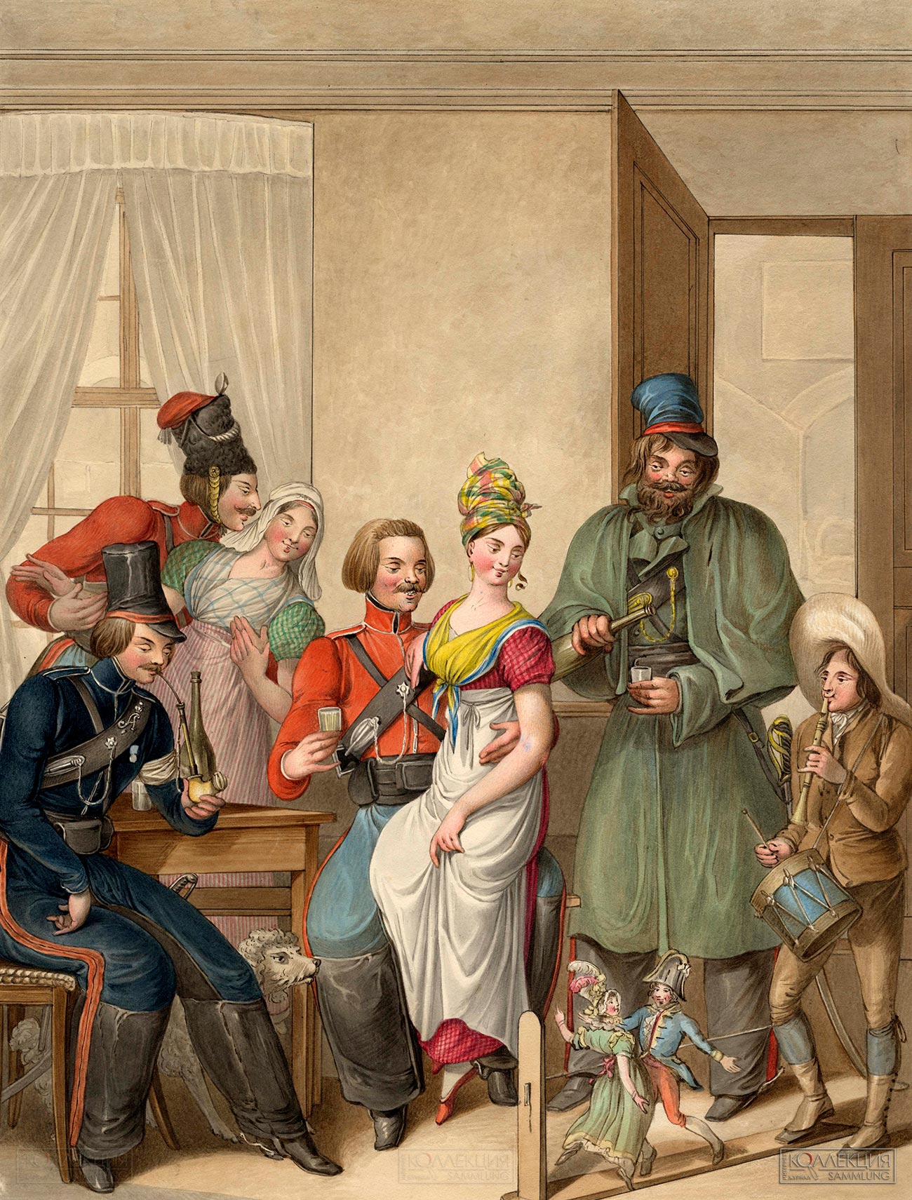 Опиц Г.-Э. Кукольное представление в кафе. Париж, 1814. 1815. ГИМ