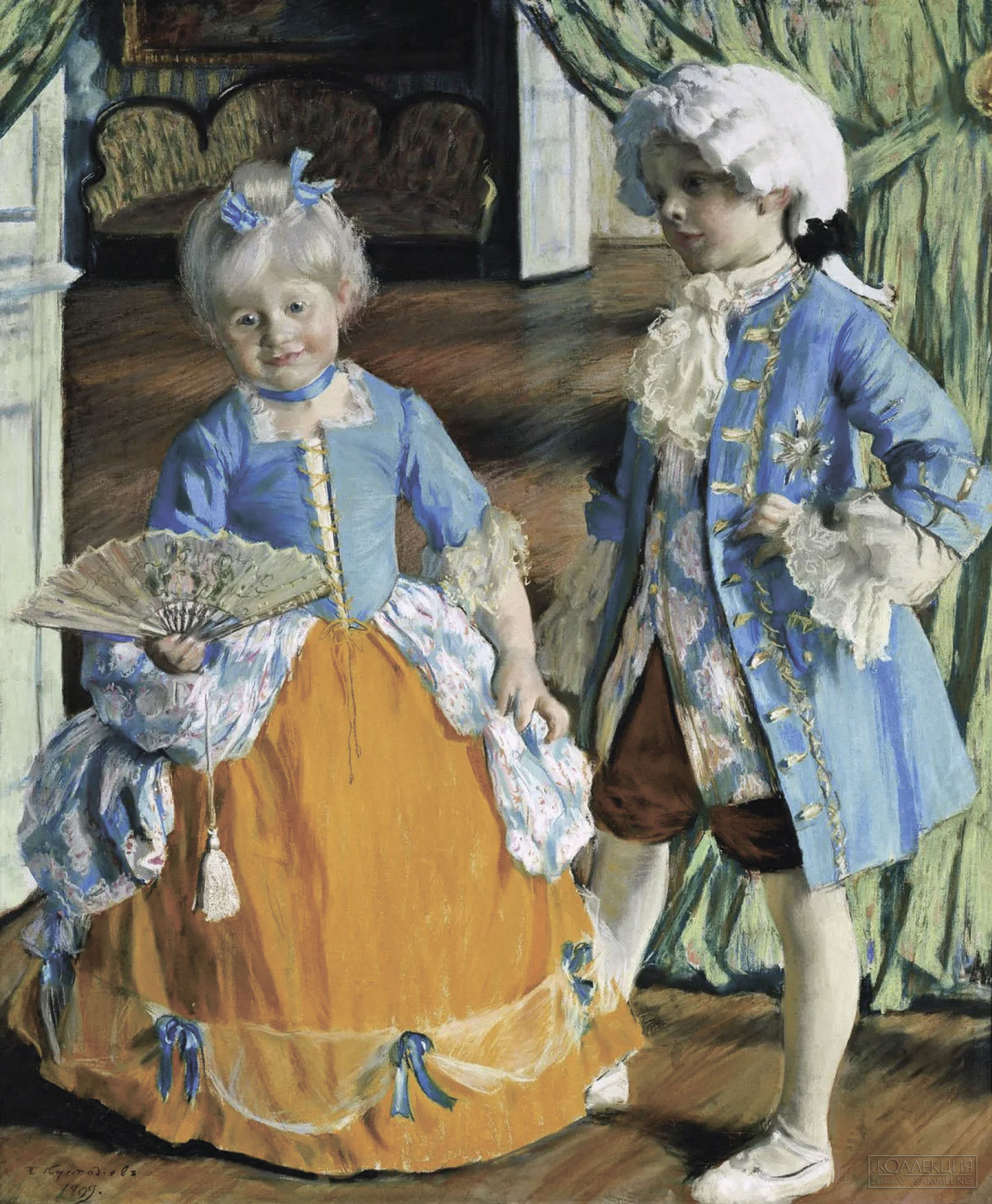 Кустодиев Б.М. Дети в маскарадных костюмах. 1909. ГРМ. Бумага, пастель. 115 x 97 (в свету). Ж-1890