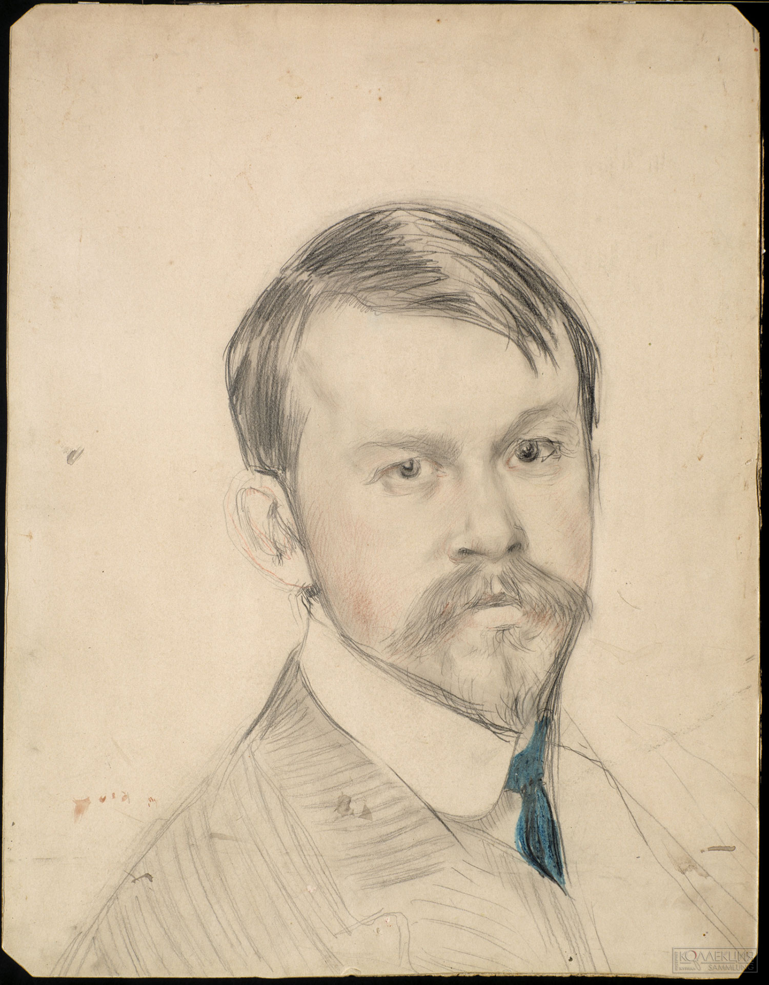 Кустодиев Б.М. 1878-1927. Автопортрет. 1902-1904. Картон, графитный карандаш, синий карандаш, красный карандаш