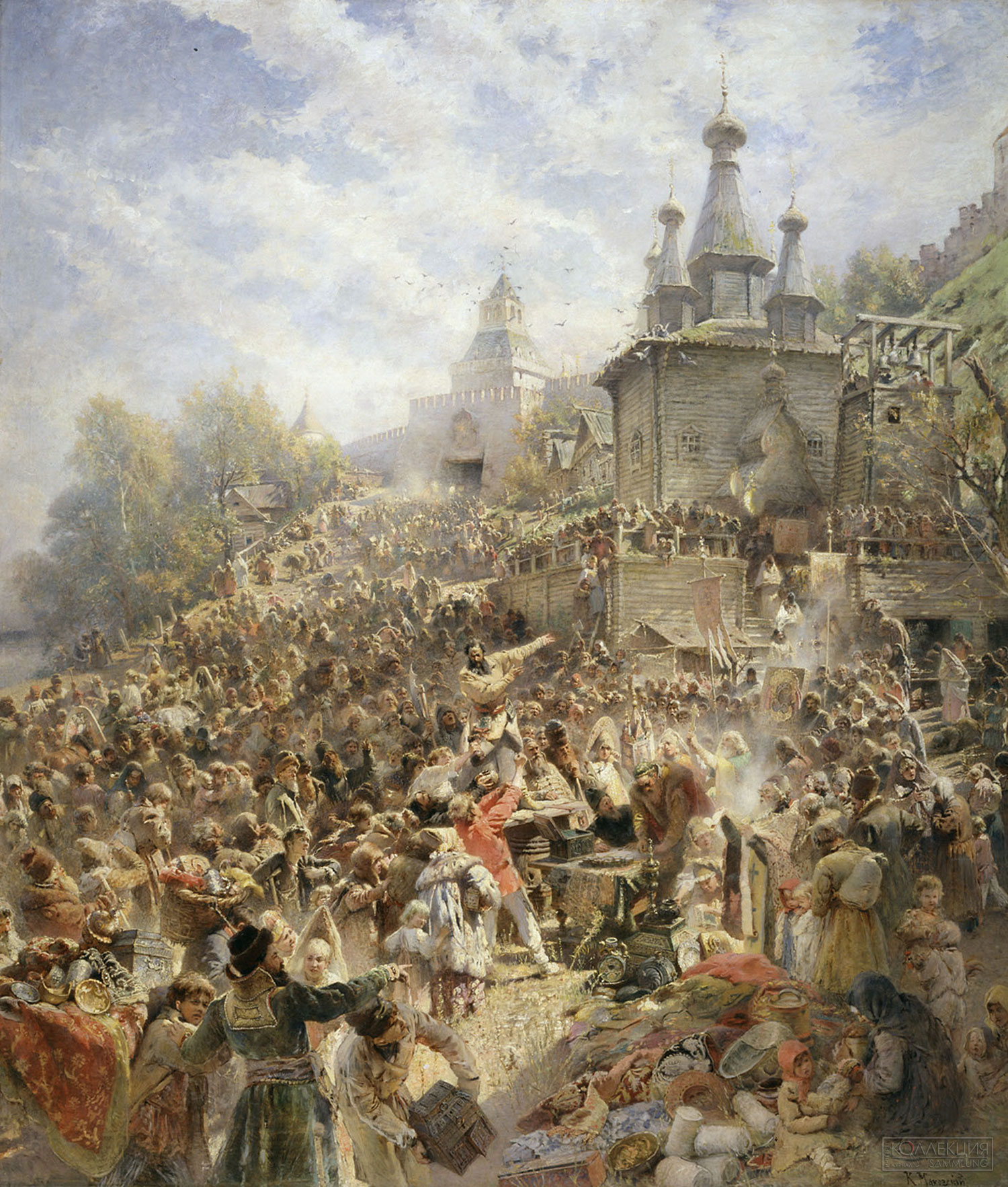 Маковский К.Е. Минин на площади Нижнего Новгорода, призывающий народ к пожертвованиям. 1894-96. Холст, масло. 273х233. ГРМ