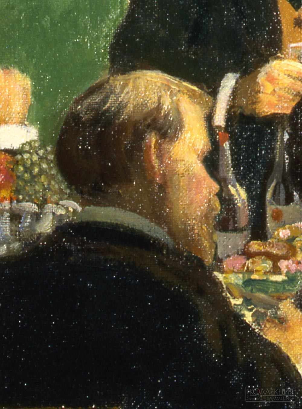 Кустодиев Б.М. Групповой портрет художников общества «Мир искусства». 1920. Холст, масло. 52×89 см. ГРМ (Фрагмент)