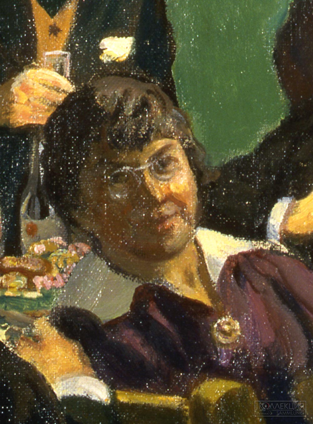 Кустодиев Б.М. Групповой портрет художников общества «Мир искусства». 1920. Холст, масло. 52×89 см. ГРМ (Фрагмент)