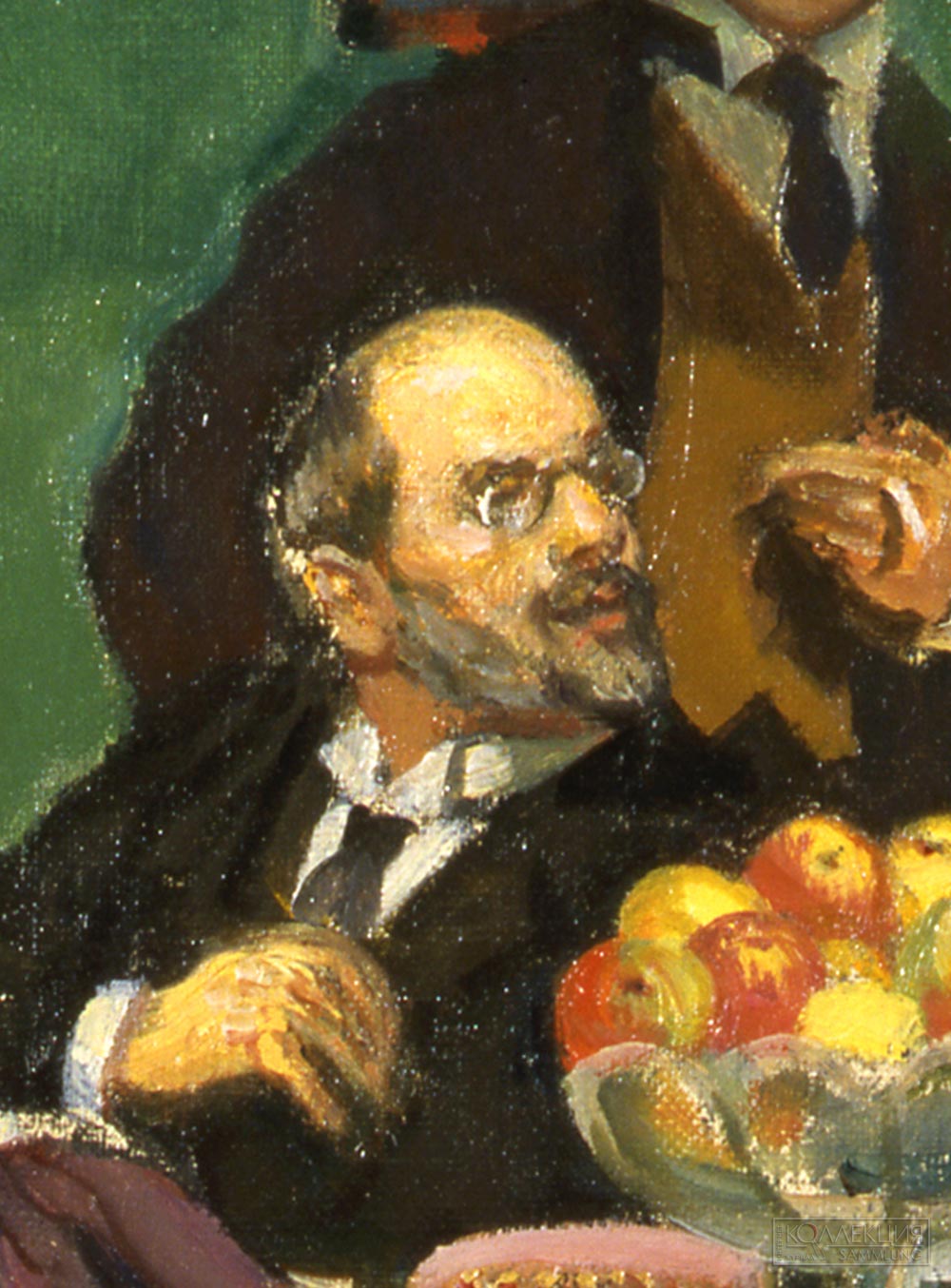 Кустодиев Б.М. Групповой портрет художников общества «Мир искусства». 1920. Холст, масло. 52×89 см. ГРМ (Фрагмент)