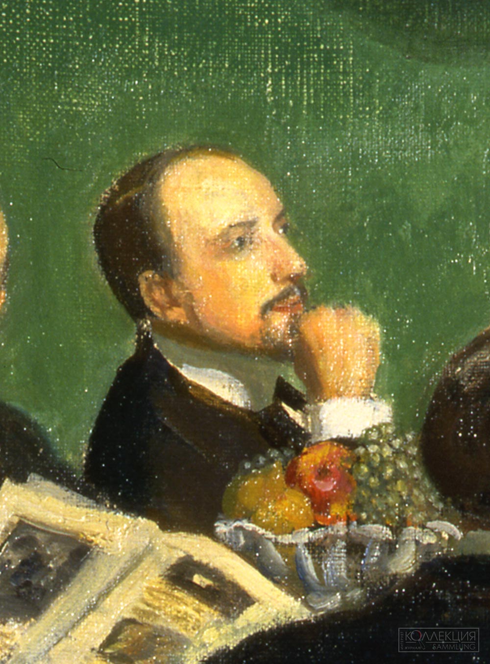 Кустодиев Б.М. Групповой портрет художников общества «Мир искусства». 1920. Холст, масло. 52×89 см. ГРМ (Фрагмент)