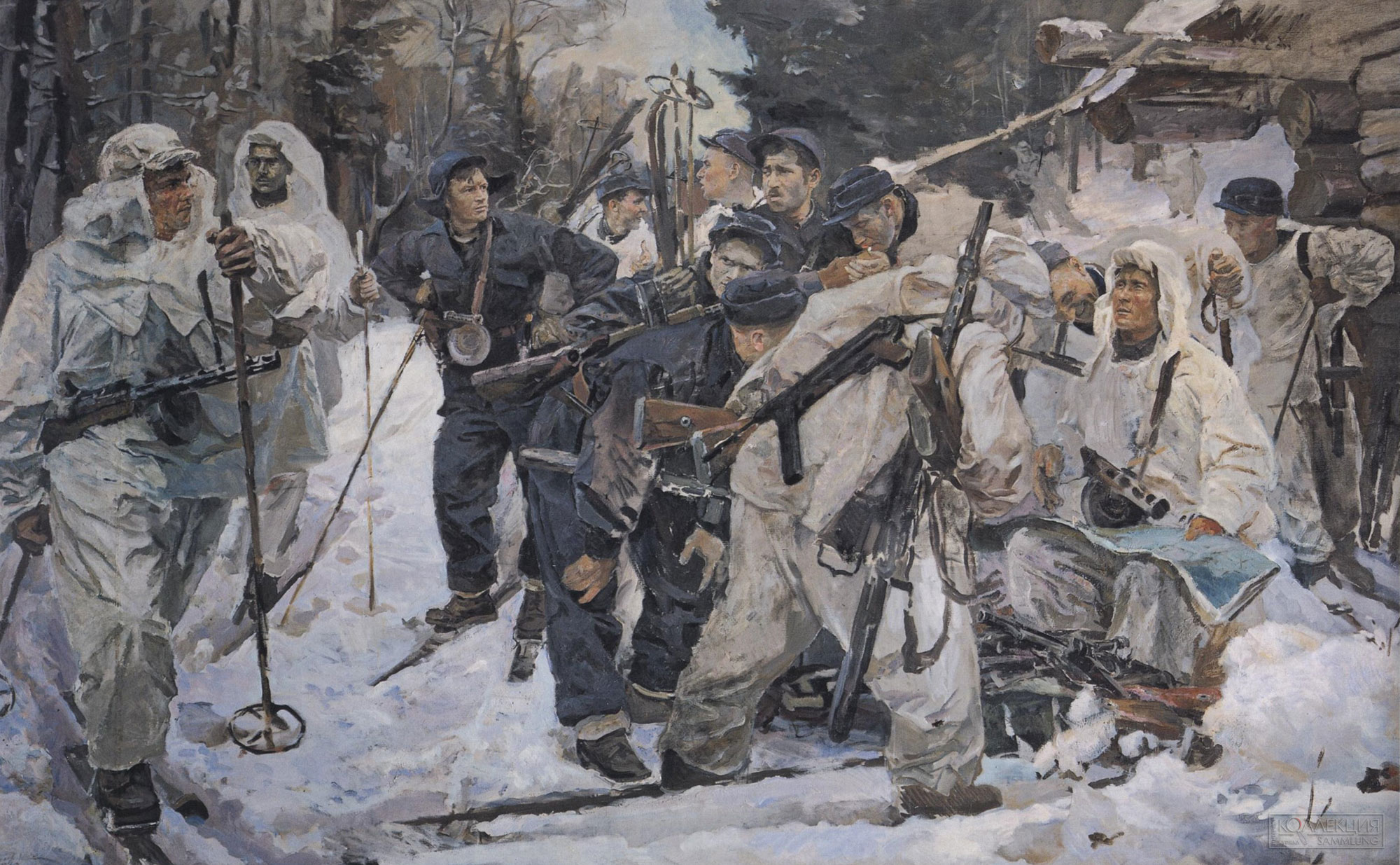 Серебряный И.А. Партизанский отряд (Лесгафтовцы). 1942. Х.,м. 205 х 340. ГРМ.