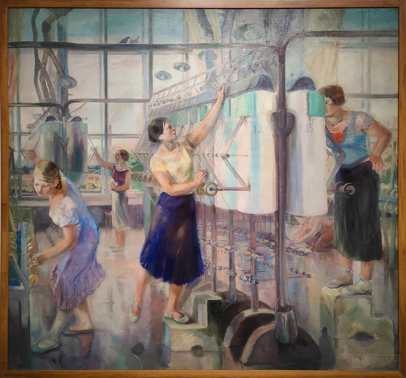 Давид Загоскин. Женский цех завода "Севкабель". 1936. Холст, масло. РОСИЗО