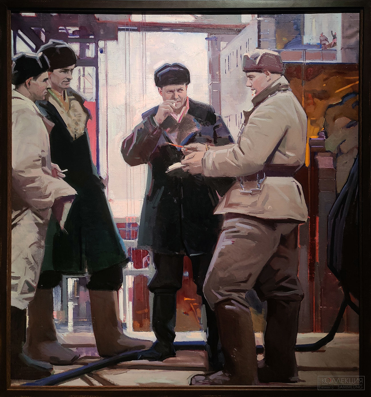 Виталий Беляев. Строители. Строители атомной станции (Белоярской ГРЭС). 1961. Холст, масло. Курская картинная галерея им. А.А. Дейнеки