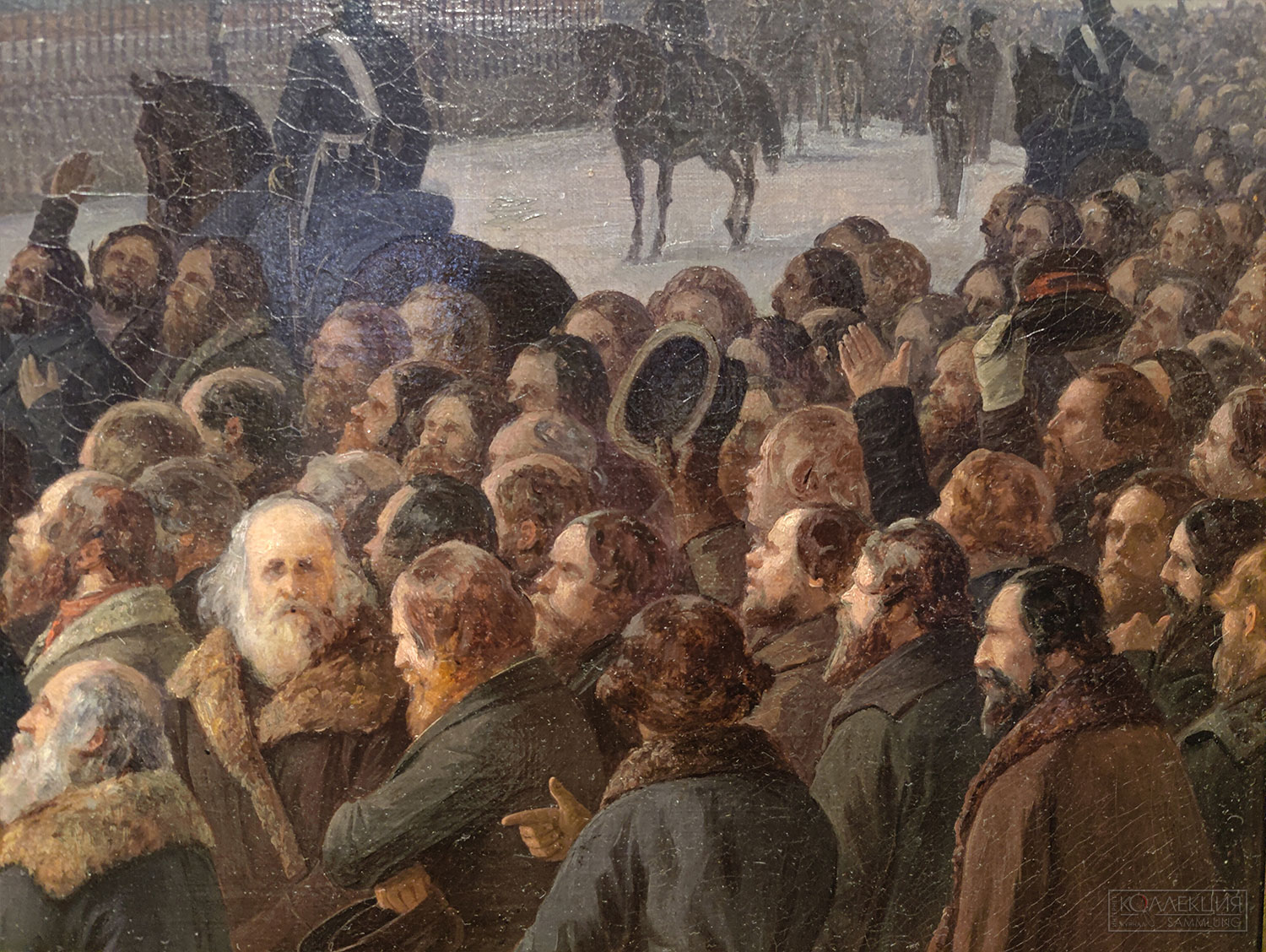 Адольф Игнатьевич Ладюрнер (1799-1855). Приход к Зимнему дворцу 1-го батальона лейб-гвардии Преображенского полка 14 декабря 1825 года. 1852. Холст, масло. Поступление: в 1930 году из Военно-исторического музея, ранее – собрание лейб-гвардии Преображенского полка. ГИМ (Фрагмент)