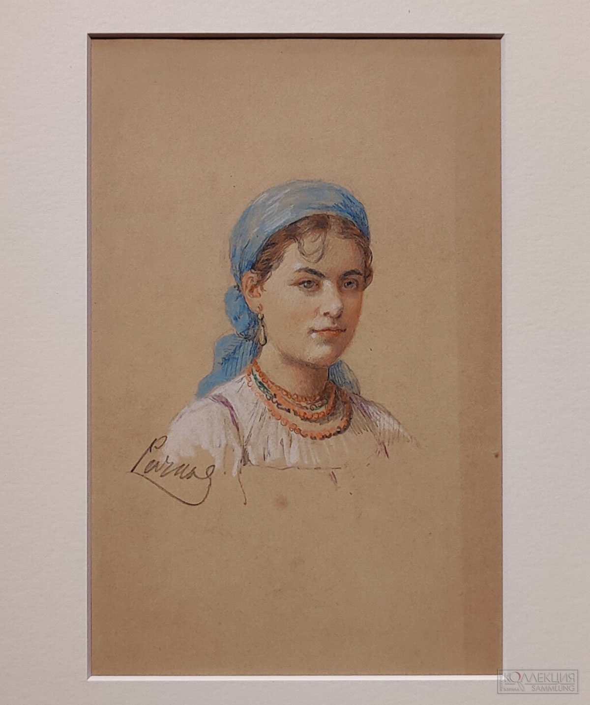 Николай Рачков (1825-1895). Головка русской девушки. 1860-1870-e (?). Бумага, акварель, белила, цветной и свинцовый карандаши. ГТГ