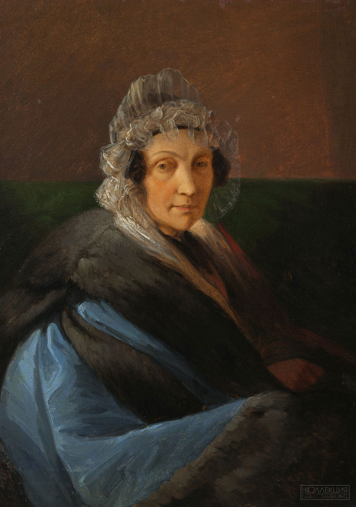 Ступин А.В. Портрет неизвестной дамы в синем платье и чепце. 1817. ГТГ