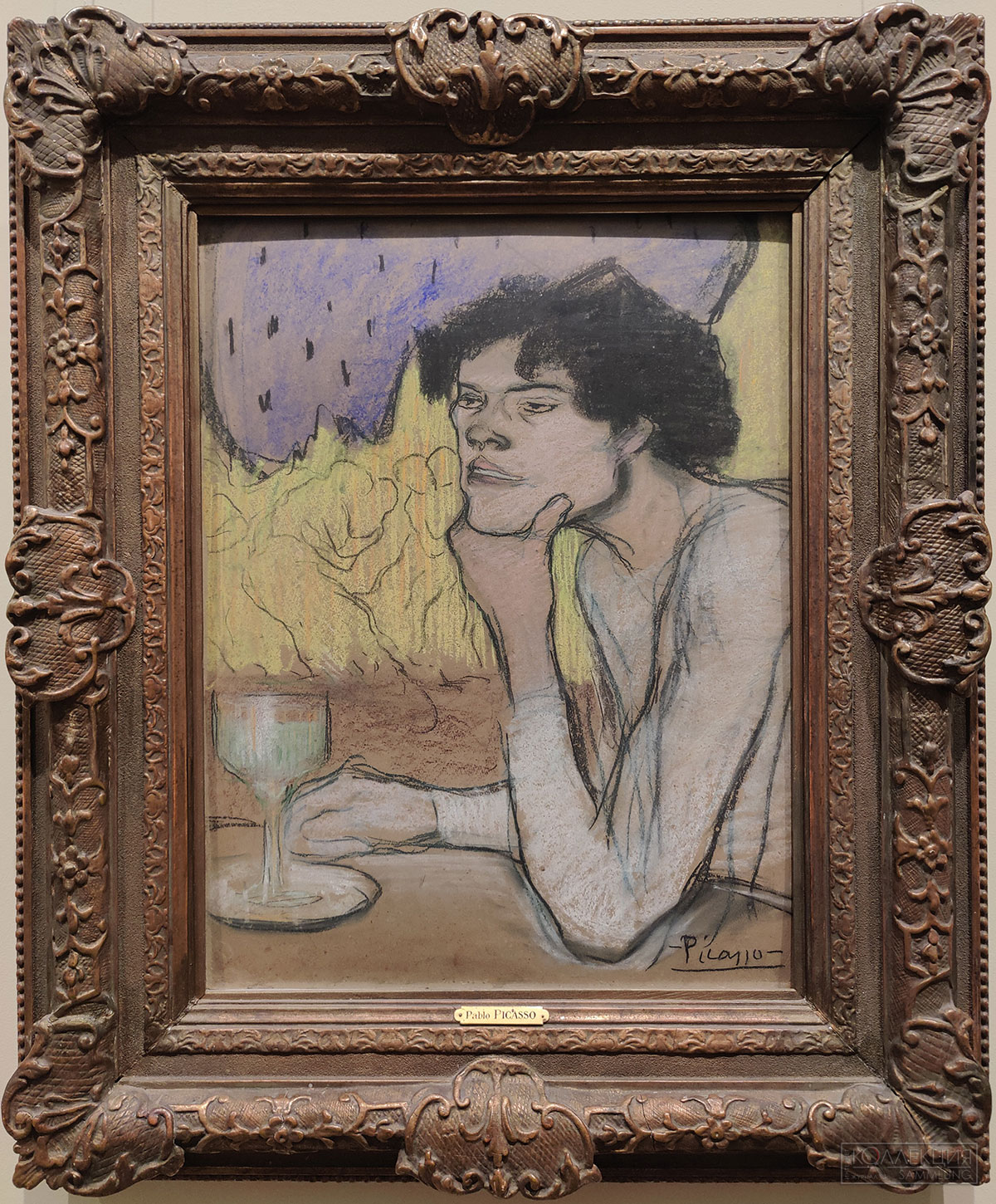 Пабло Пикассо (1881-1973). Абсент. 1901. Бумага, пастель, уголь, гуашь, белый мел. О. Кребса в Хольцдорфе Поступление: 1949 г.; ранее в собрании О. Инв. № ГР-155-96 Pablo Picasso (1881-1973). Absinthe. 1901. Pastel, charcoal, gouache and white chalk on paper. Acquired in 1949; formerly in the collection of Otto Krebs, Holzdorf