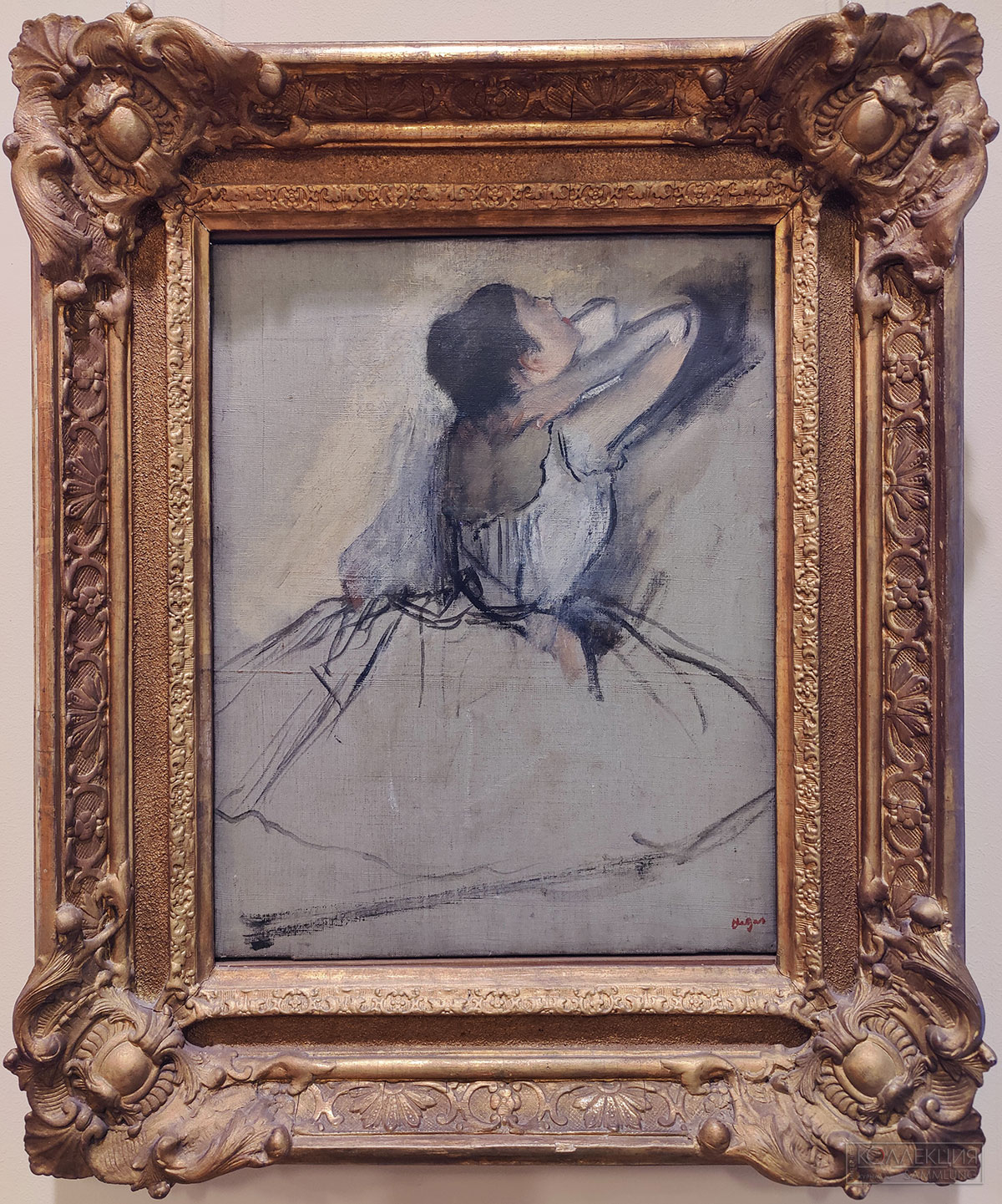 Эдгар Дега (1834-1917). Танцовщица. Ок. 1874. Холст, масло. Поступление: 1949 г.; ранее в собрании О. Кребса в Хольцдорфе. Инв. № ЗКР-556 Edgar Degas (1834-1917). Dancer. c. 1874. Oil on canvas. Acquired in 1949; formerly in the collection of Otto Krebs, Holzdorf