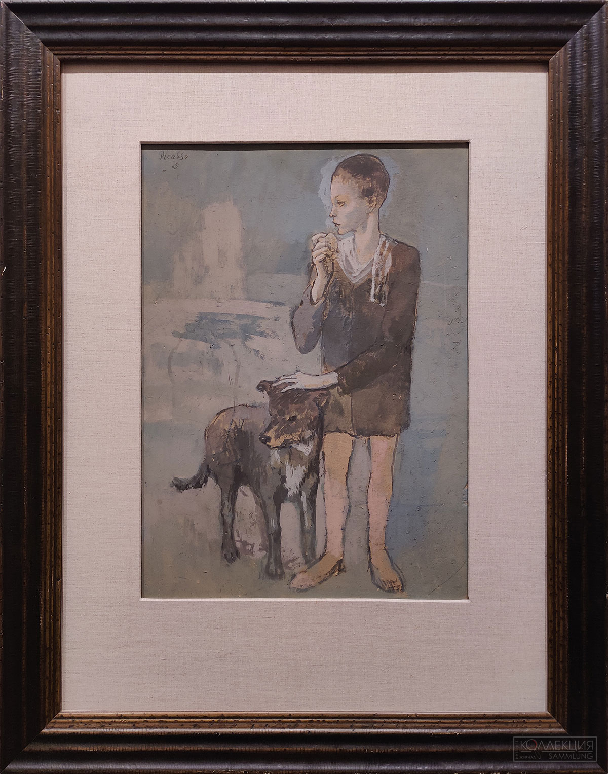 Пабло Пикассо (1881-1973). Мальчик с собакой. 1905. Картон, гуашь, пастель. Поступление: 1934 г., из Всесоюзного объединения «Антиквариат»; приобретено С. И. Щукиным. Инв. № ОР-42158 Pablo Picasso (1881-1973). Boy with a Dog. 1905. Gouache and pastel on cardboard Acquired in 1934 from the Antikvariat trading agency: purchased by Sergey Shchukin