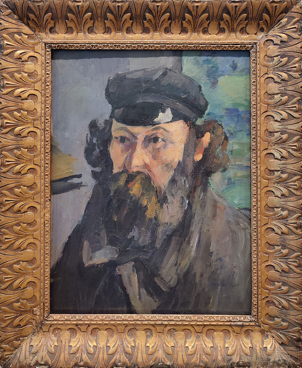 Поль Сезанн (1839-1906). Автопортрет в каскетке. Ок. 1873. Холст, масло. Поступление: 1930 г., из Государственного музея нового западного искусства: приобретено И.А. Морозовым в 1909 г. в галерее Дюран-Рюэля (Париж). Инв. № ГЭ-6512 Paul Cézanne (1839-1906). Self-Portrait in a Casquette. c. 1873. Oil on canvas. Acquired in 1930 from the State Museum of Modern Western Art: purchased by Ivan Morozov from the Durand-Ruel Gallery, Paris, in 1909