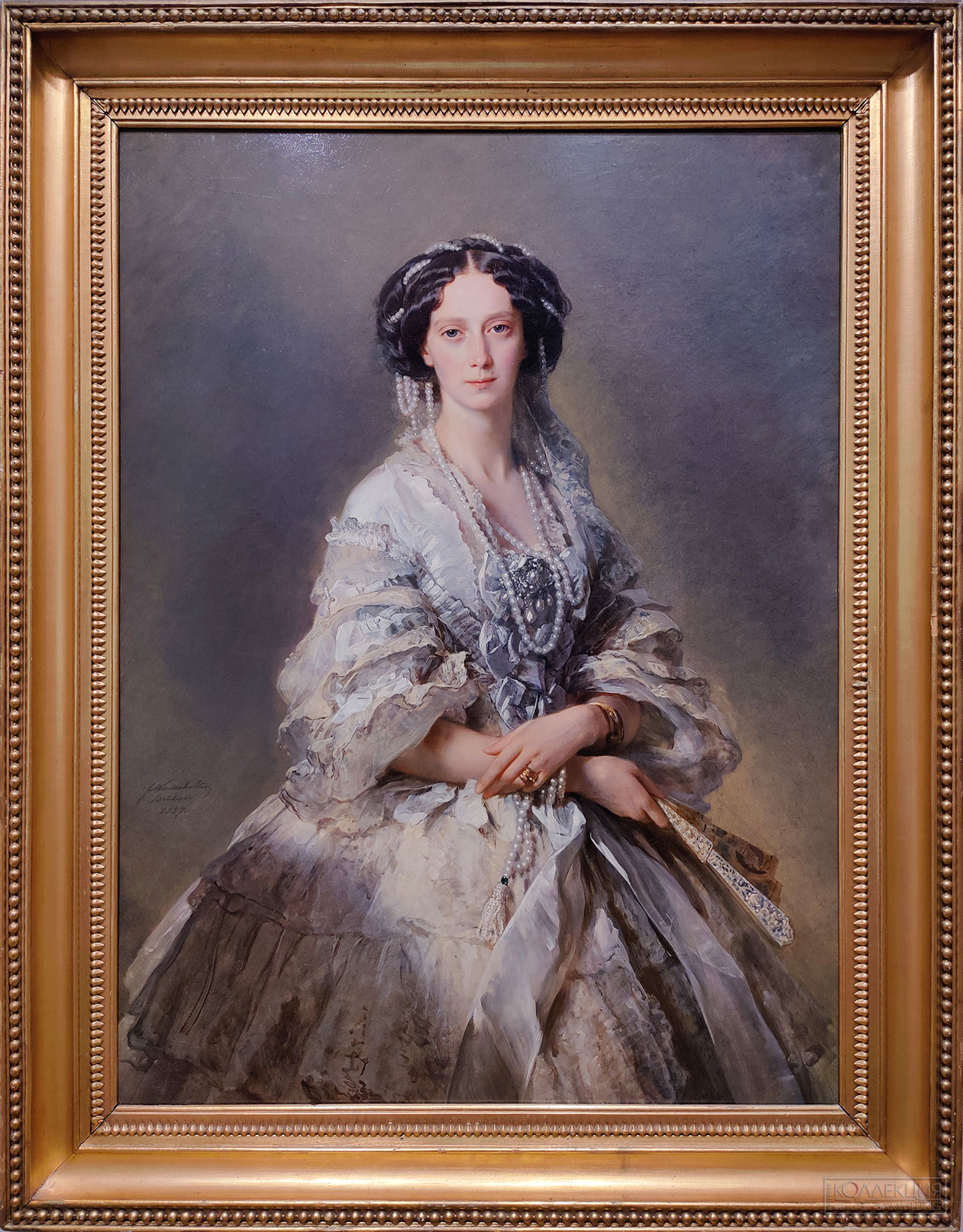 Франц Ксавьер Винтерхальтер (1805-1873). Портрет императрицы Марии Александровны. 1857. Холст, масло. Из комнат Александра II в Зимнем дворце. Инв. № ГЭ-7539 Franz Xaver Winterhalter (1805-1873). Portrait of Empress Maria Alexandrovna. 1857. Oil on canvas. From the rooms of Alexander II in the Winter Palace