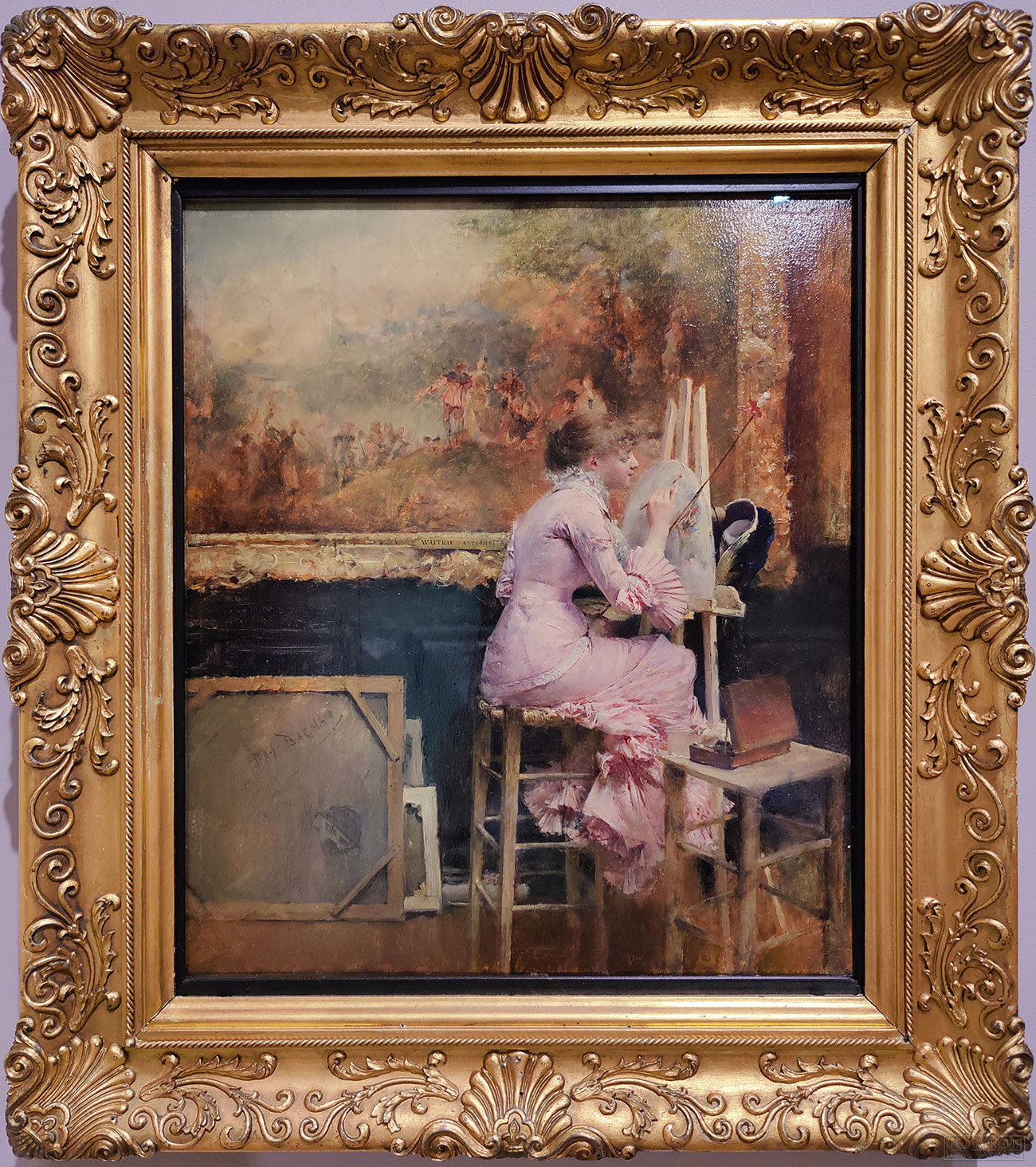 Паскаль Адольф Жан Даньян-Бувре (1852-1929). Художница-акварелистка в Лувре. 1881. Дерево, масло. Поступление: 1963 г., из Павловского дворца-музея; ранее в собрании Александра III в Гатчинском дворце. Инв. № ГЭ-9787 Pascal-Adolphe-Jean Dagnan-Bouveret (1852-1929). Young Watercolourist in the Louvre. 1881. Oil on panel. Acquired in 1963 from the Pavlovsk Palace Museum; formerly in the collection of Alexander III in the Gatchina Palace