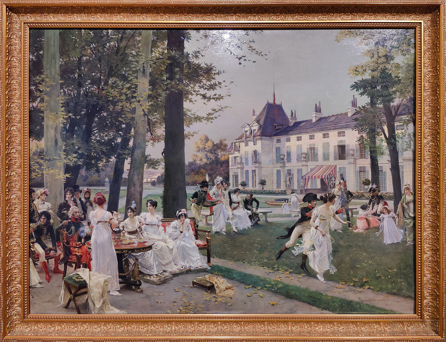 Франсуа Фламенг (1856-1923). Приём в Мальмезоне в 1802 году. Ок. 1894 г. Дерево, масло. Из комнат Александры Федоровны в Зимнем дворце. Приобретено Николаем ІІ в 1896 г. Инв. № ГЭ-6272 François Flameng (1856-1923). Reception at Malmaison in 1802. c. 1894. Oil on panel. From the rooms of Empress Alexandra Feodorovna in the Winter Palace, purchased by Nicholas II in 1896