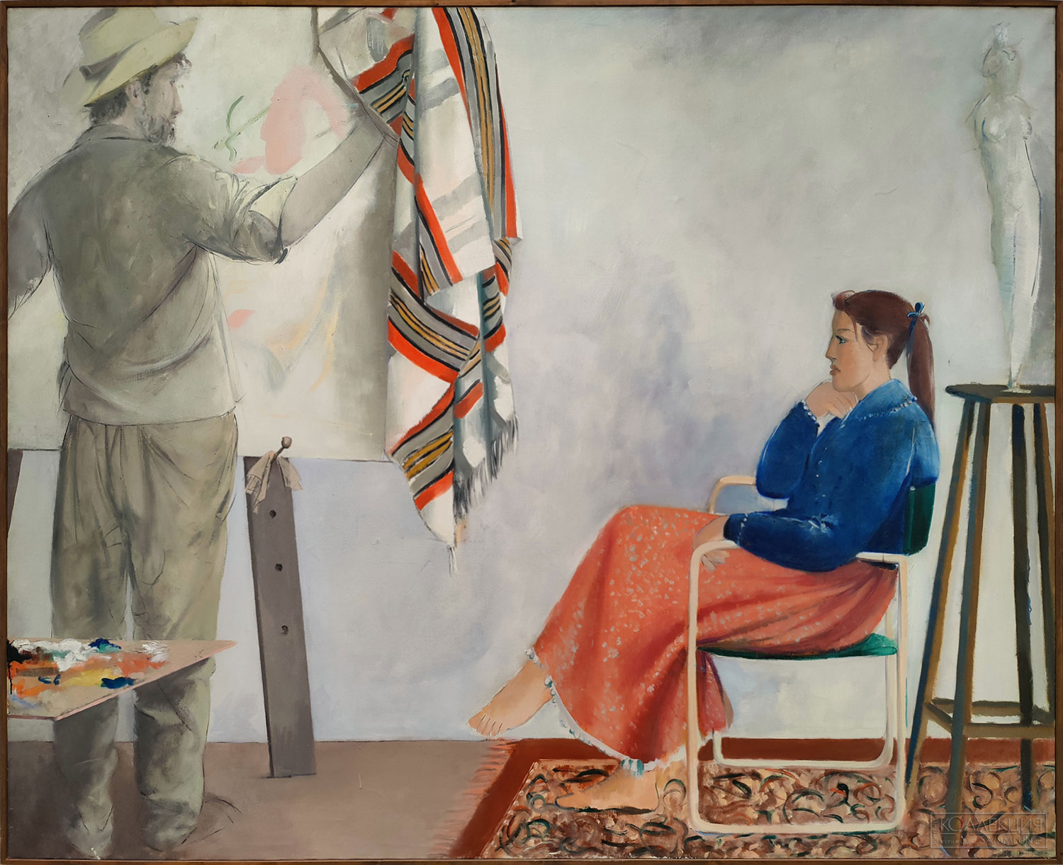 Джакомо Манцу (1908-1991). Художник и модель. 1958. Холст, масло. Дар автора, 1989 г. Инв. № ГЭ-10498 Giacomo Manzù (1908-1991). Artist and His Model. 1958. Oil on canvas Gift of the artist, 1989