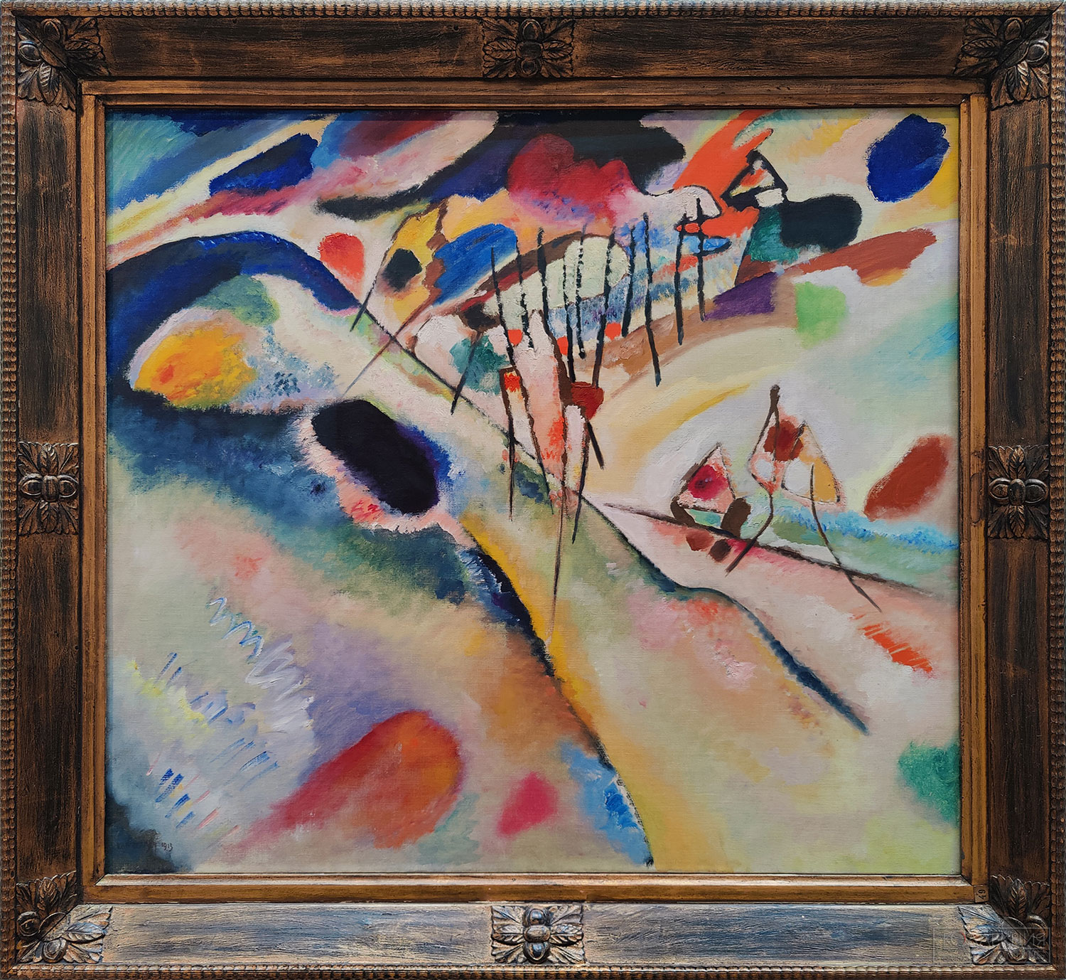 Василий Васильевич Кандинский (1866-1944). Пейзаж. Дюнаберг в окрестностях Мурнау. 1913. Холст, масло. Поступление: 1948 г. из Государственного музея нового западного искусства: передано автором на хранение в 1921 г.. Инв. № ГЭ-9098 Wassily Kandinsky (1866-1944). Landscape. Dünaberg near Murnau. 1913. Oil on canvas. Acquired in 1948 from the State Museum of Modern Western Art; received for storage from the artist in 1921