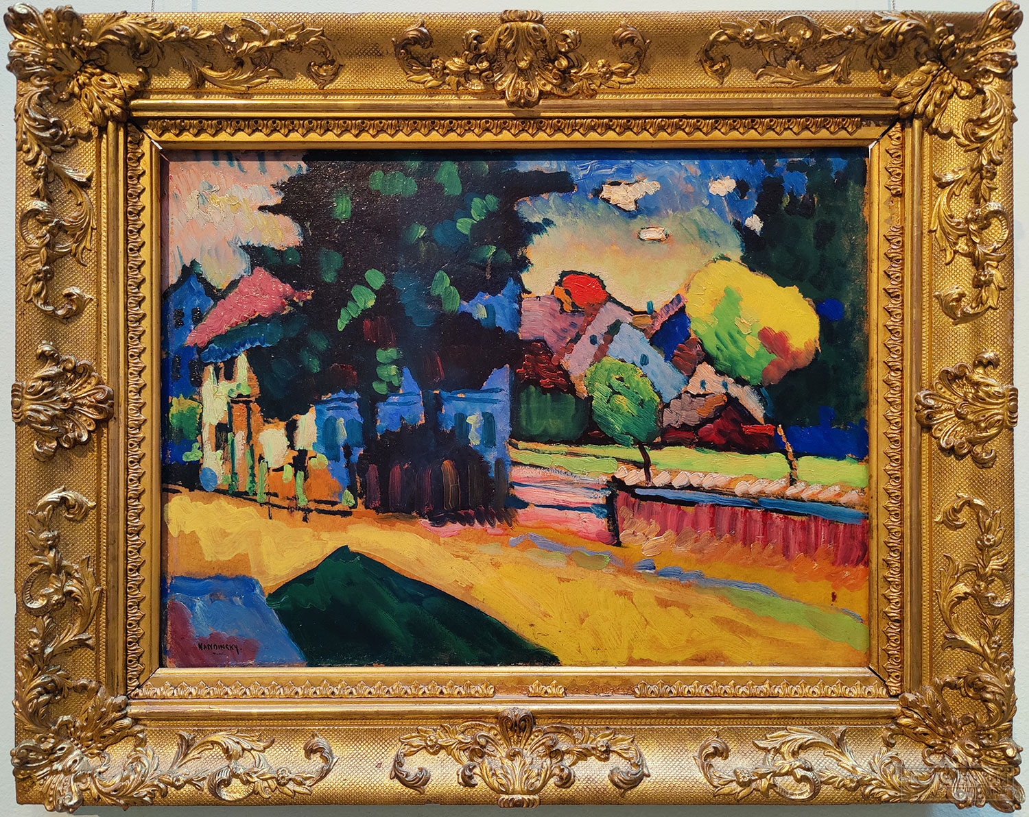 Василий Васильевич Кандинский (1866-1944). Вид Мурнау. 1908. Картон, масло. Поступление: 1948 г., из Государственного музея нового западного искусства: передано автором на хранение в 1921 г. Инв. № ГЭ-8943 Wassily Kandinsky (1866-1944). View of Murnau. 1908. Oil on cardboard. Acquired in 1948 from the State Museum of Modern Western Art: received for storage from the artist in 1921