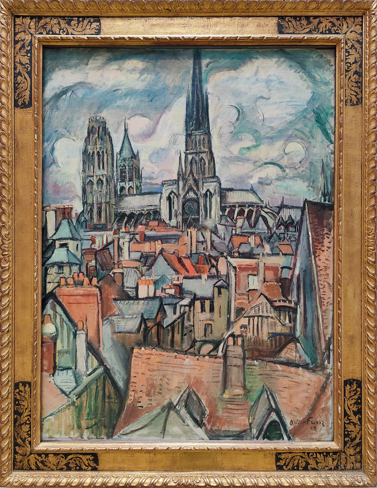 Отон Фриез (1879-1949). Крыши и кафедральный собор в Руане. 1908. Холст, масло. Поступление: 1948 г., из Государственного музея нового западного искусства: приобретено С. И. Щукиным в галерее Дрюэ (Париж). Инв. № ГЭ-9173 Othon Friesz (1879-1949). Roofs and Cathedral in Rouen. 1908. Oil on canvas. Acquired in 1948 from the State Museum of Modern Western Art: purchased by Sergey Shchukin from the Druet Gallery, Paris