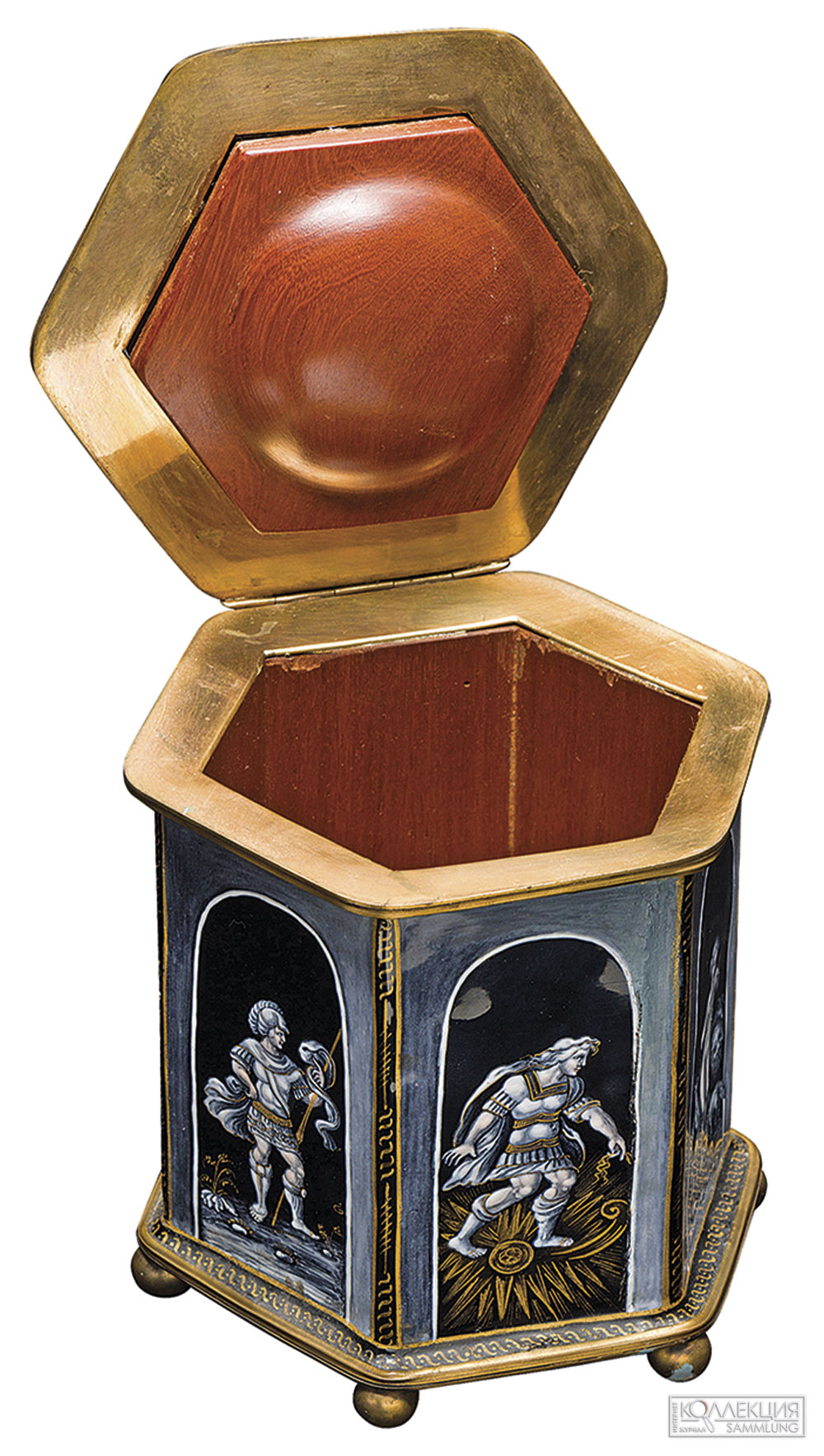 Солонка шестигранная, декорированная эмалевыми пластинами