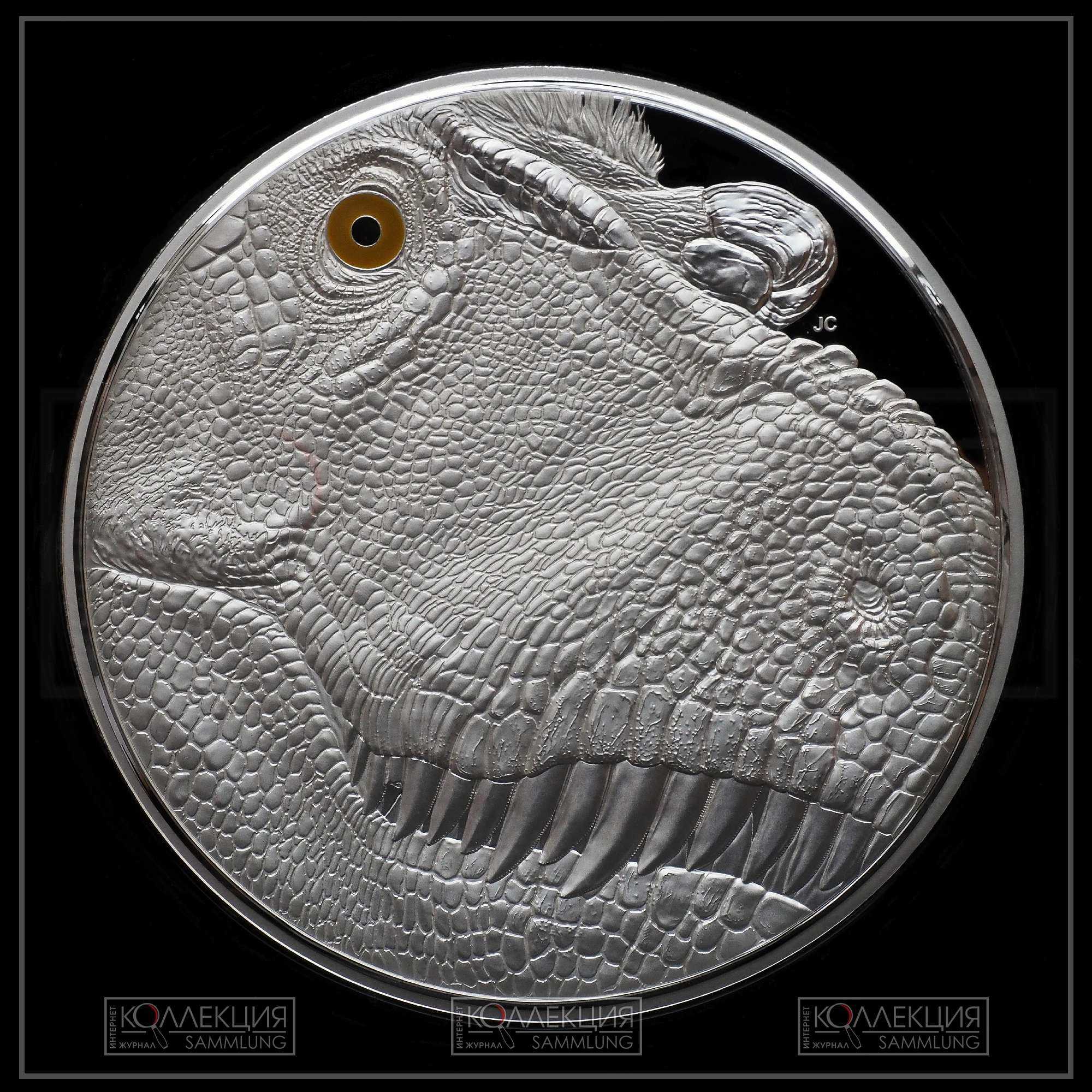 Тираннозавр. Канада. 2018. Серебро 999. 102.1 мм / 1006 гр. Тираж 400 экземпляров. Коллекция Максима Кошелева