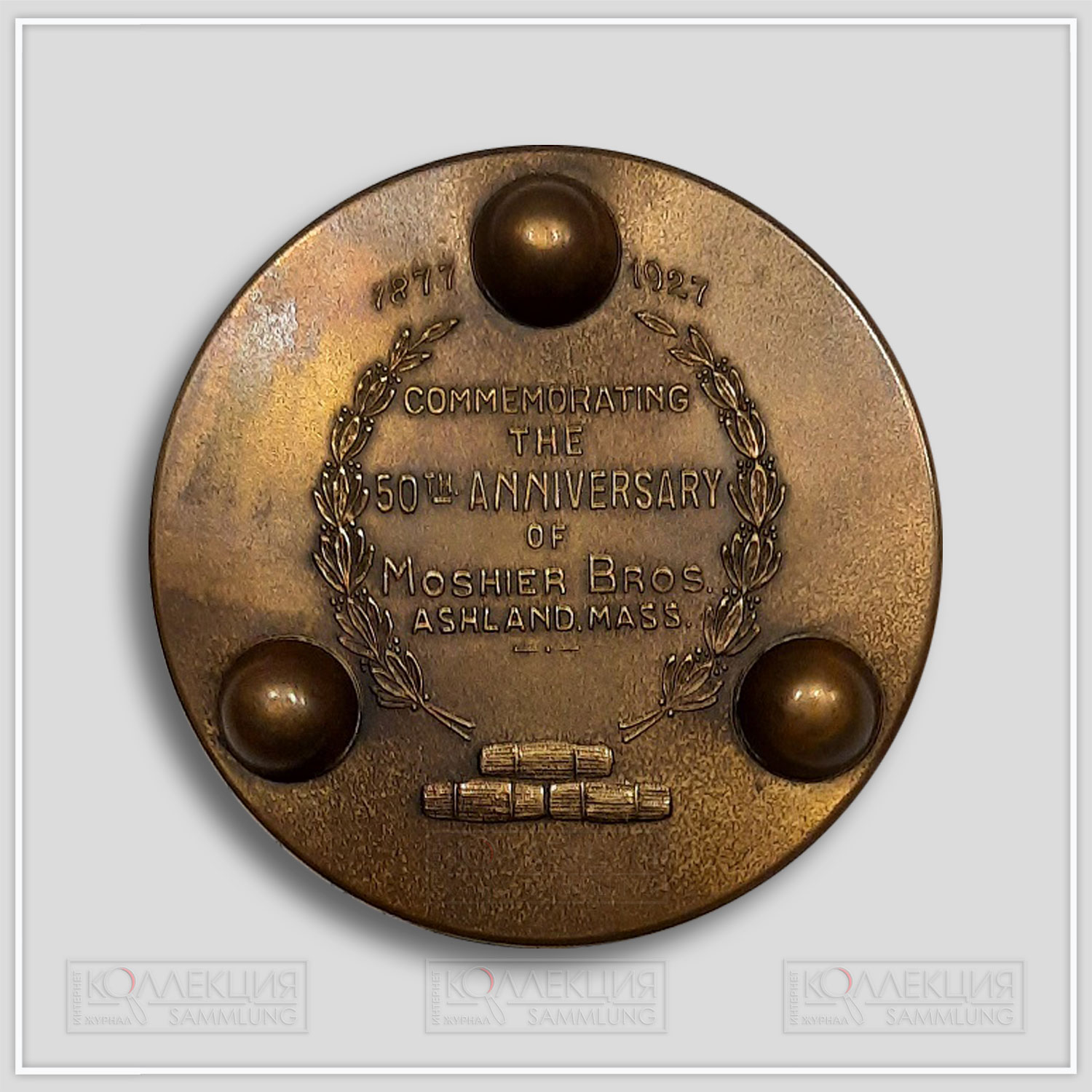 Unsigned. Moshier Bros. 50th Anniversary. Bronze, 1927. Whitehead & Hoag Company. D=76 mm