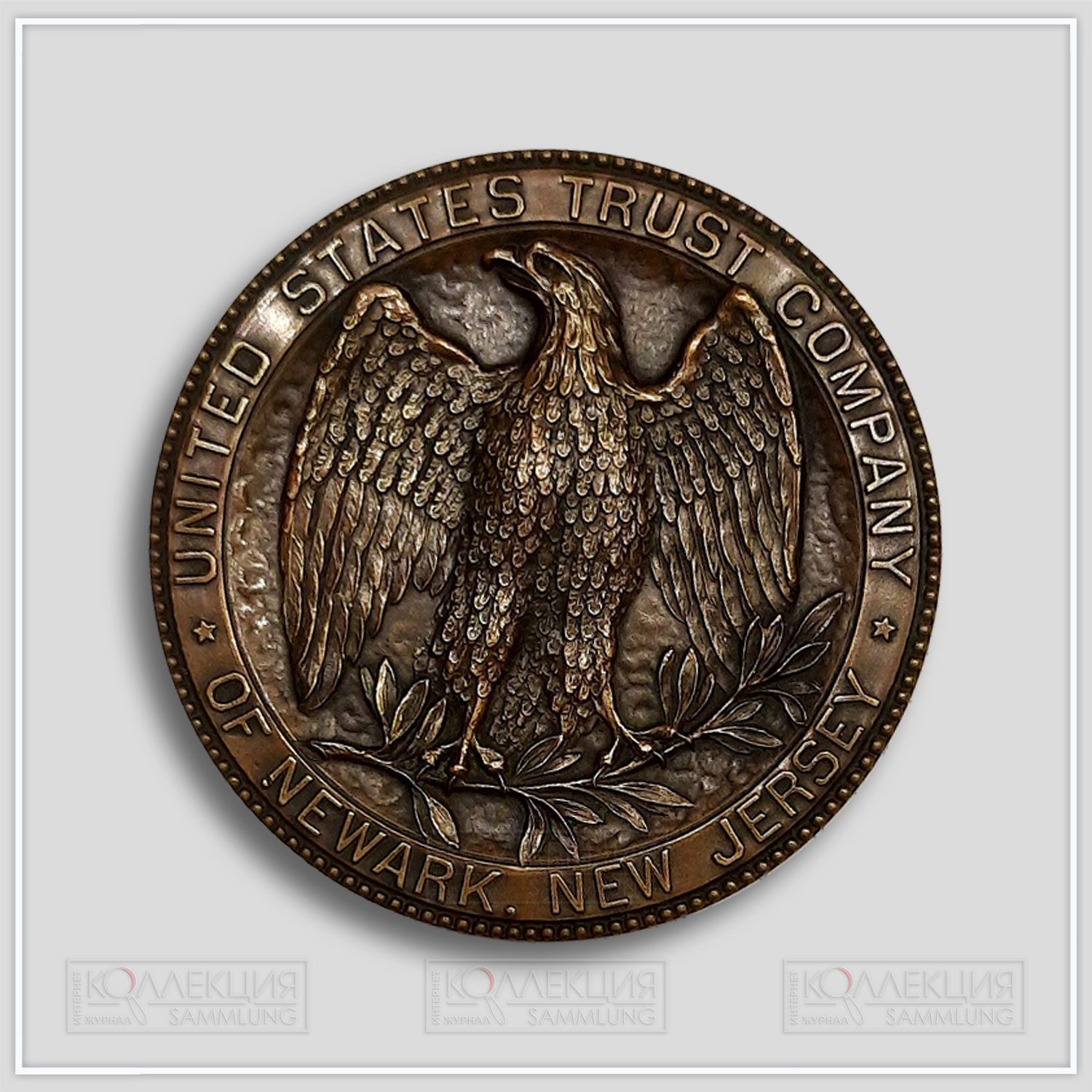 Franz F. Eue. Opening of the United States Trust Company of Newark, New Jersey. Bronze, 1927. Whitehead & Hoag Company. D=76 mm